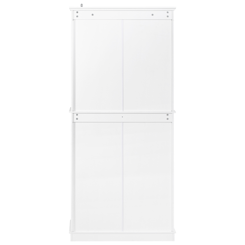 K&K 71" Tall Kitchen Pantry Cabinet with 3 Pull Out Cabinet Organizers, Farmhouse Embossed Texture Storage Cabinet with 6 Door Shelves, 2 Drawers, Freestanding Cupboard for Kitchen, Dining Room White