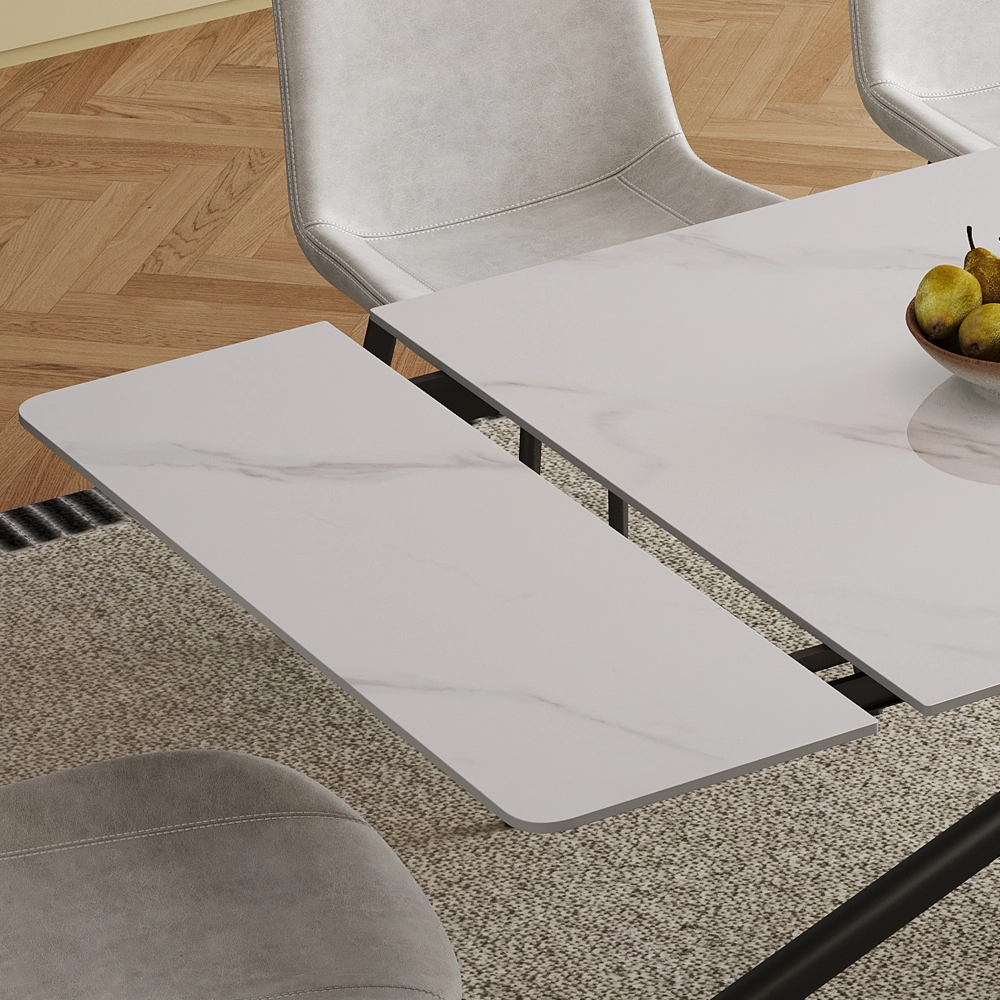 71 inch Retractable Sintered Stone Dining Table Set, black carbon steel ...