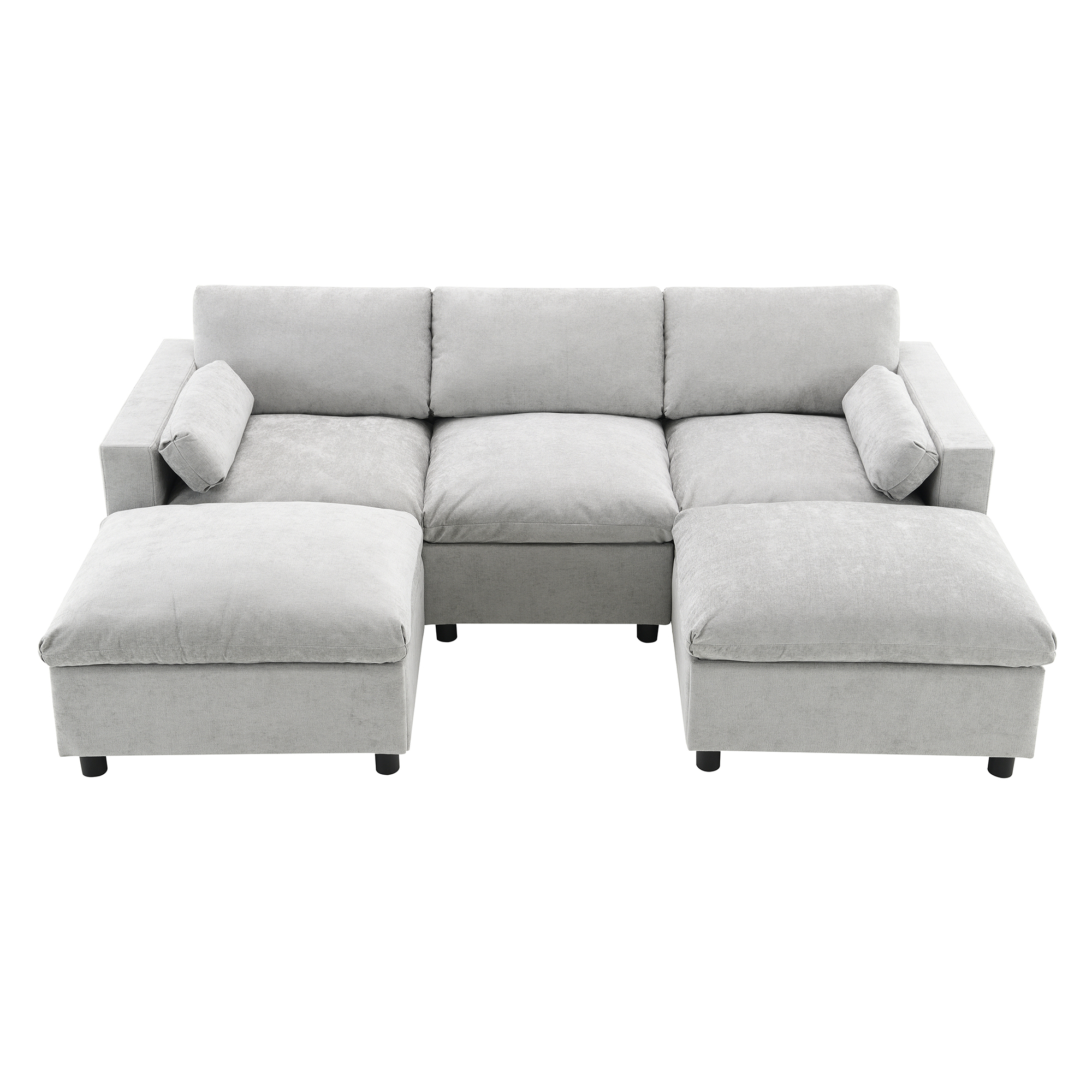 86.5'' U-Shaped Sectional Sofa with Storage Pockets, 2 Movable Ottoman, Armrest Pillows, Free Combination, 5-Seat, Medium Gray