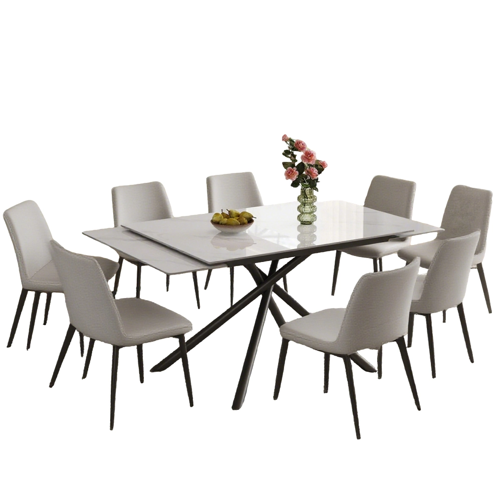 71 inch Retractable Sintered Stone Dining Table Set, black carbon steel ...