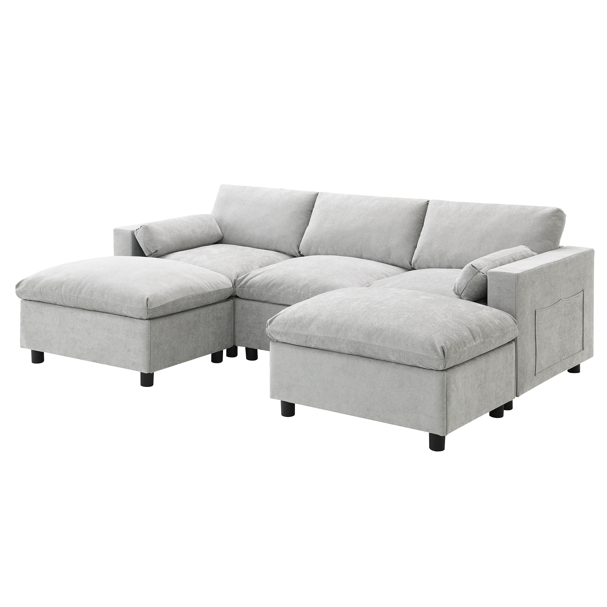 86.5'' U-Shaped Sectional Sofa with Storage Pockets, 2 Movable Ottoman, Armrest Pillows, Free Combination, 5-Seat, Medium Gray