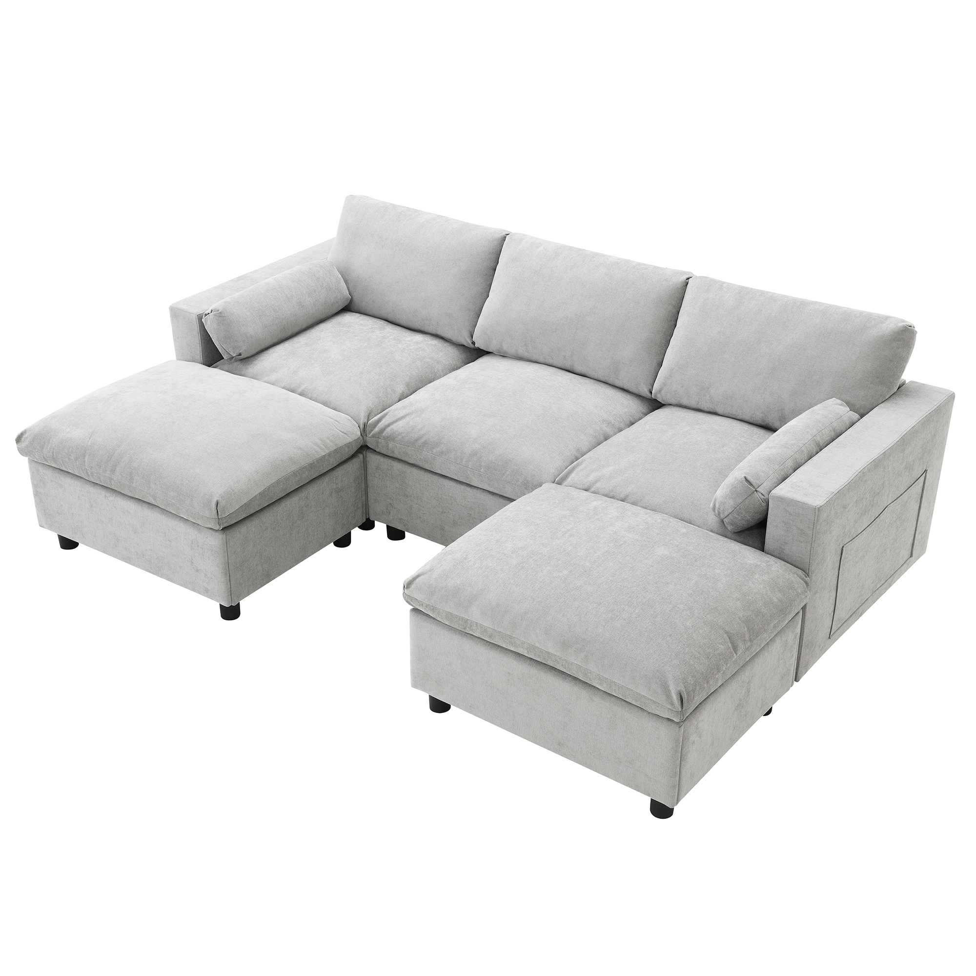 86.5'' U-Shaped Sectional Sofa with Storage Pockets, 2 Movable Ottoman, Armrest Pillows, Free Combination, 5-Seat, Medium Gray