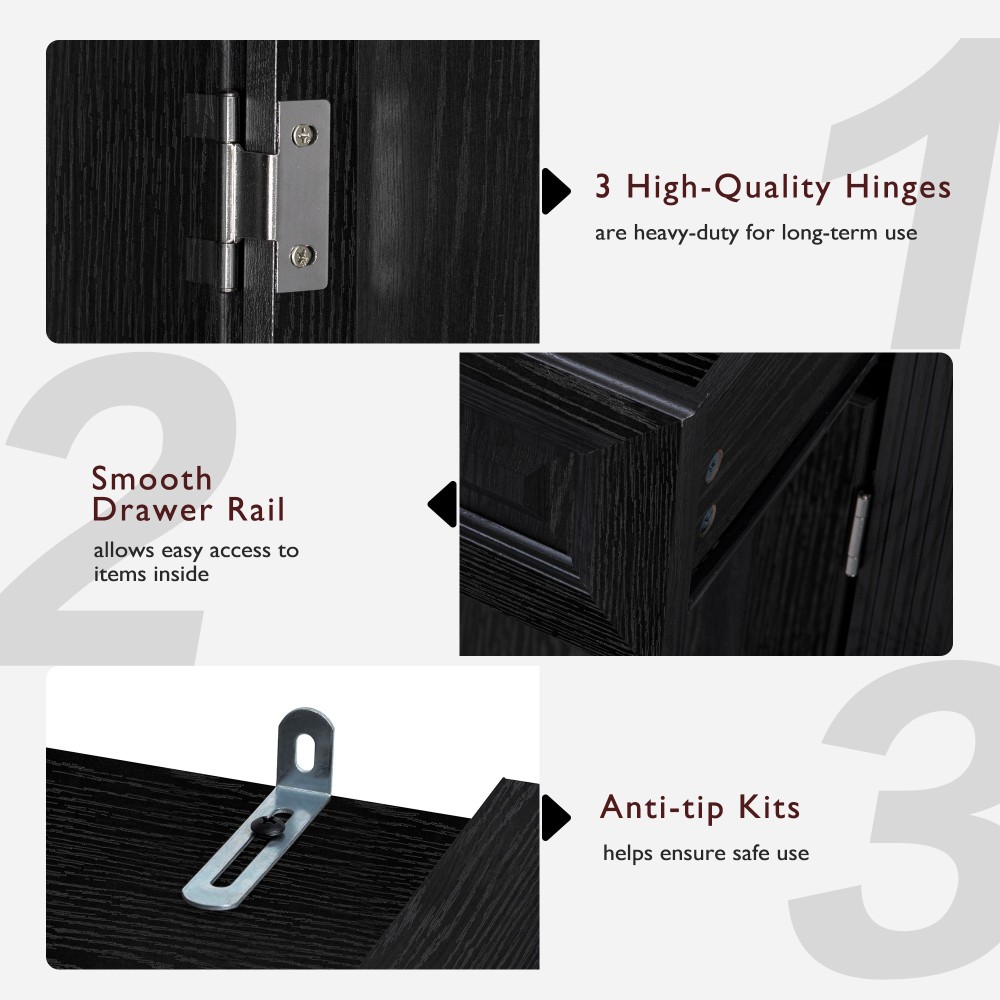 K&K 71" Tall Kitchen Pantry Cabinet with 3 Pull Out Cabinet Organizers, Farmhouse Embossed Texture Storage Cabinet with 6 Door Shelves, 2 Drawers, Freestanding Cupboard for Kitchen, Dining Room Black