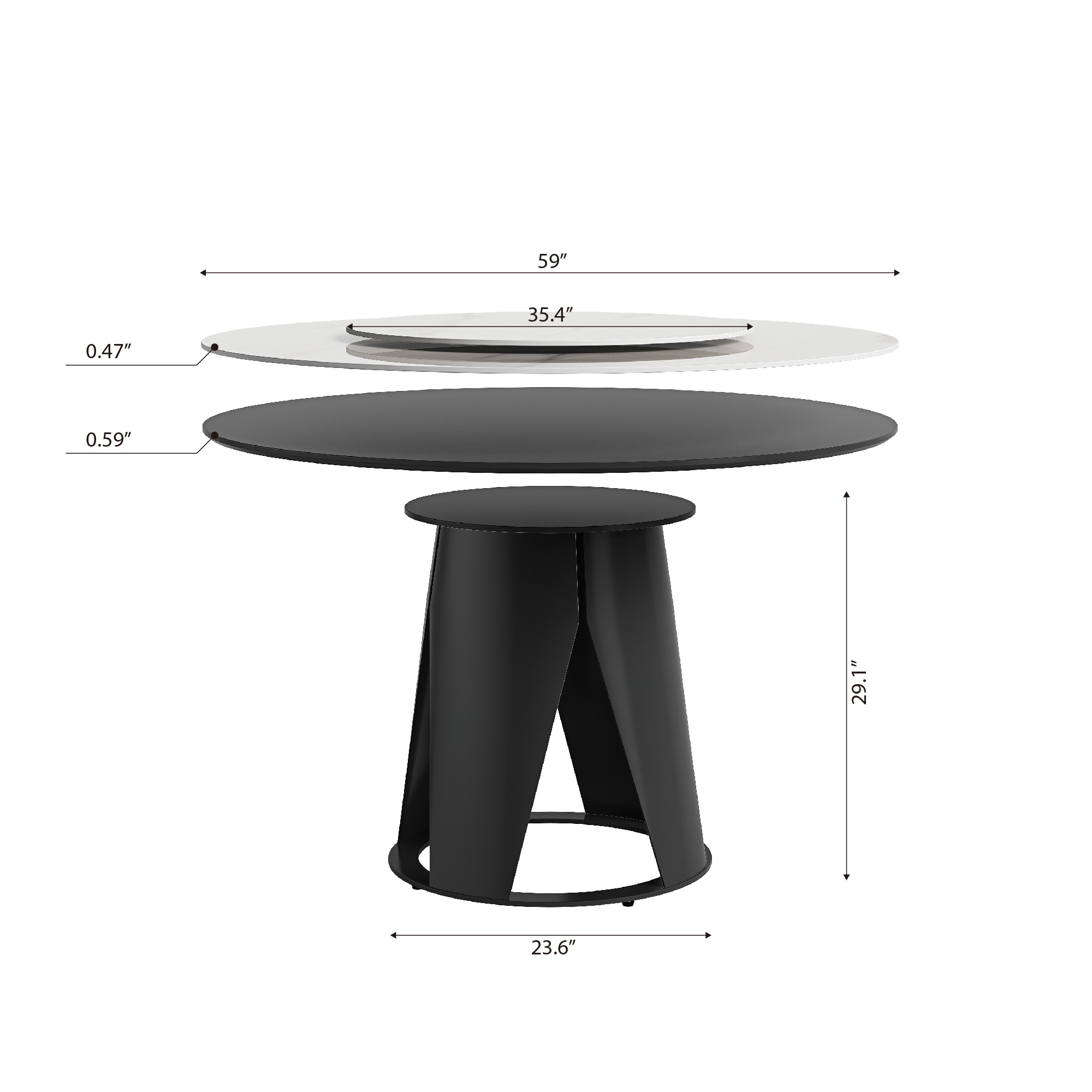 Modern 59'' Sintered Stone Dining Table with 35.4'' Round Turntable , White, 8-Person Set