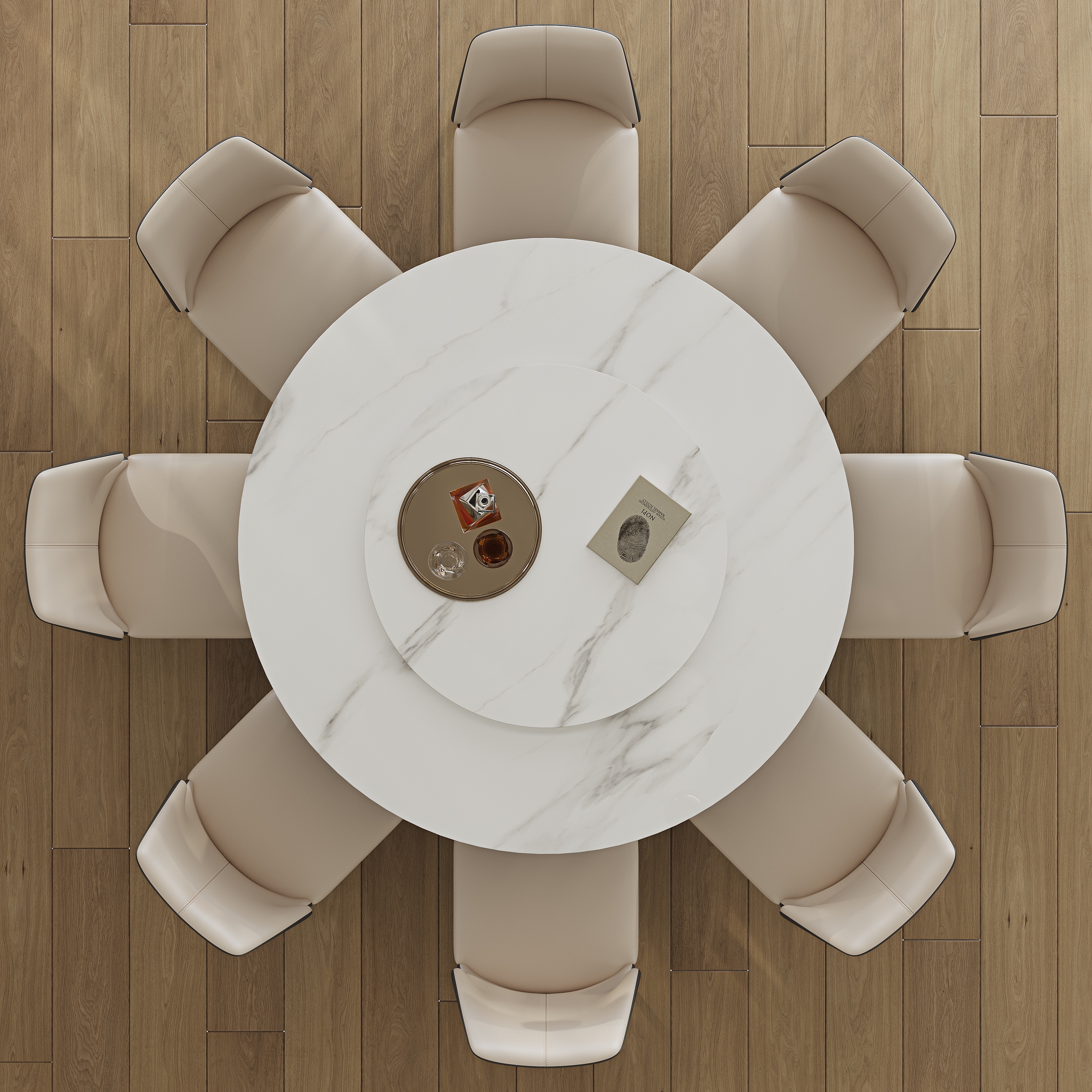Modern 59'' Sintered Stone Dining Table with 35.4'' Round Turntable , White, 8-Person Set