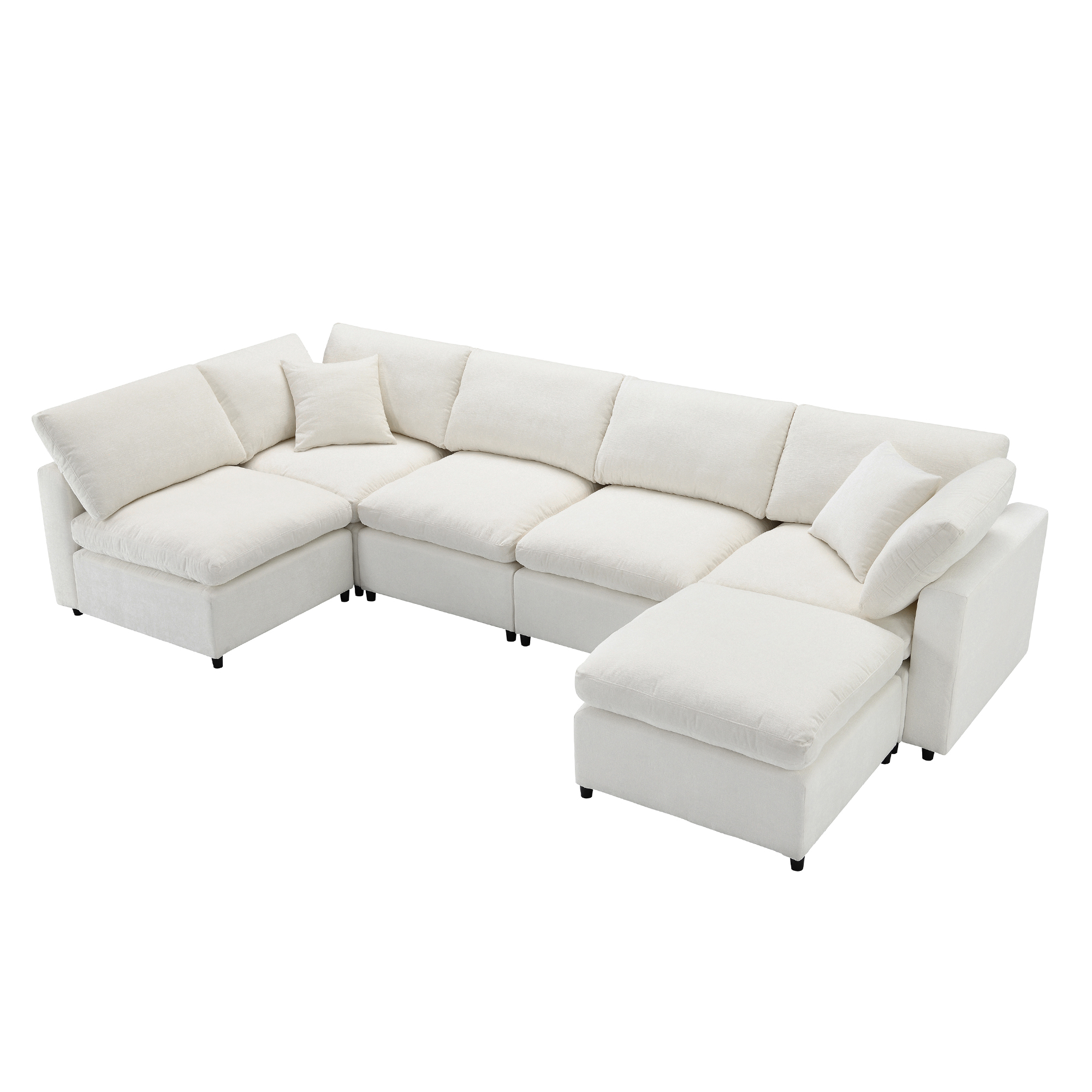 130*65" Modern Modular Cloud Sofa Bed, 6 Seat Chenille Sectional Couch Set with Ottoman,Free Combination, Beige