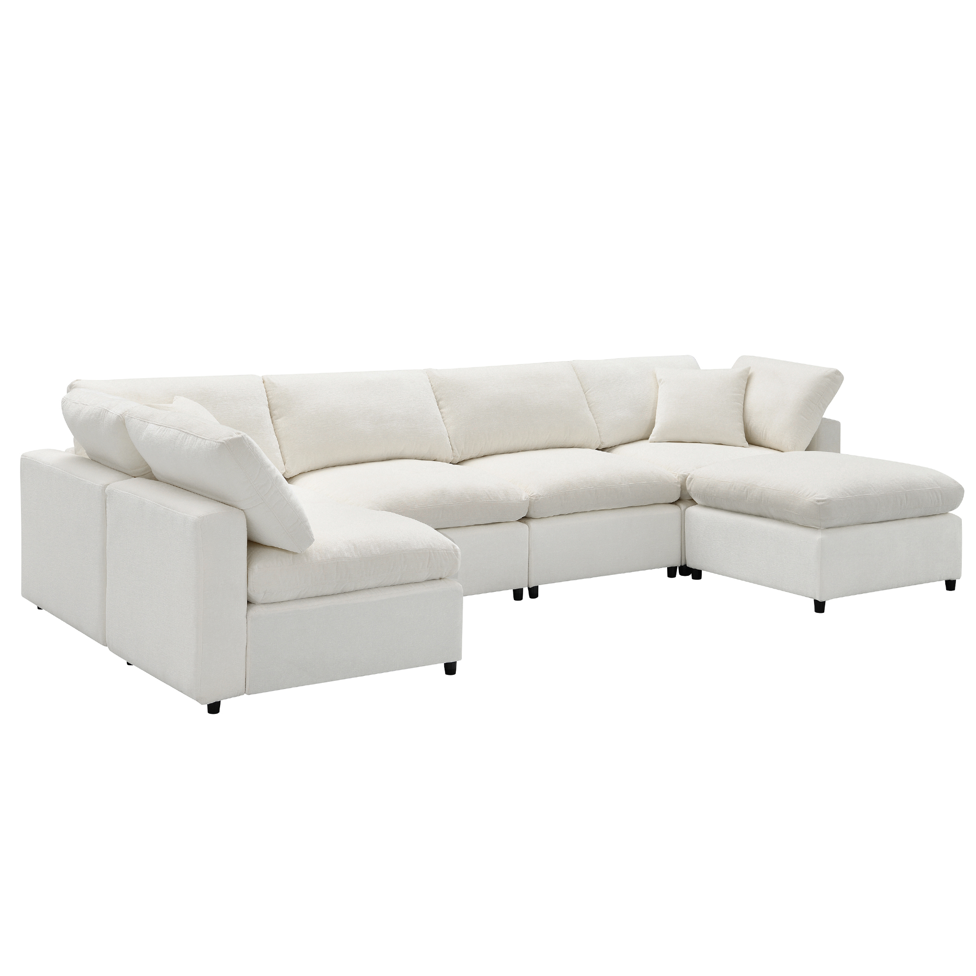 130*65" Modern Modular Cloud Sofa Bed, 6 Seat Chenille Sectional Couch Set with Ottoman,Free Combination, Beige