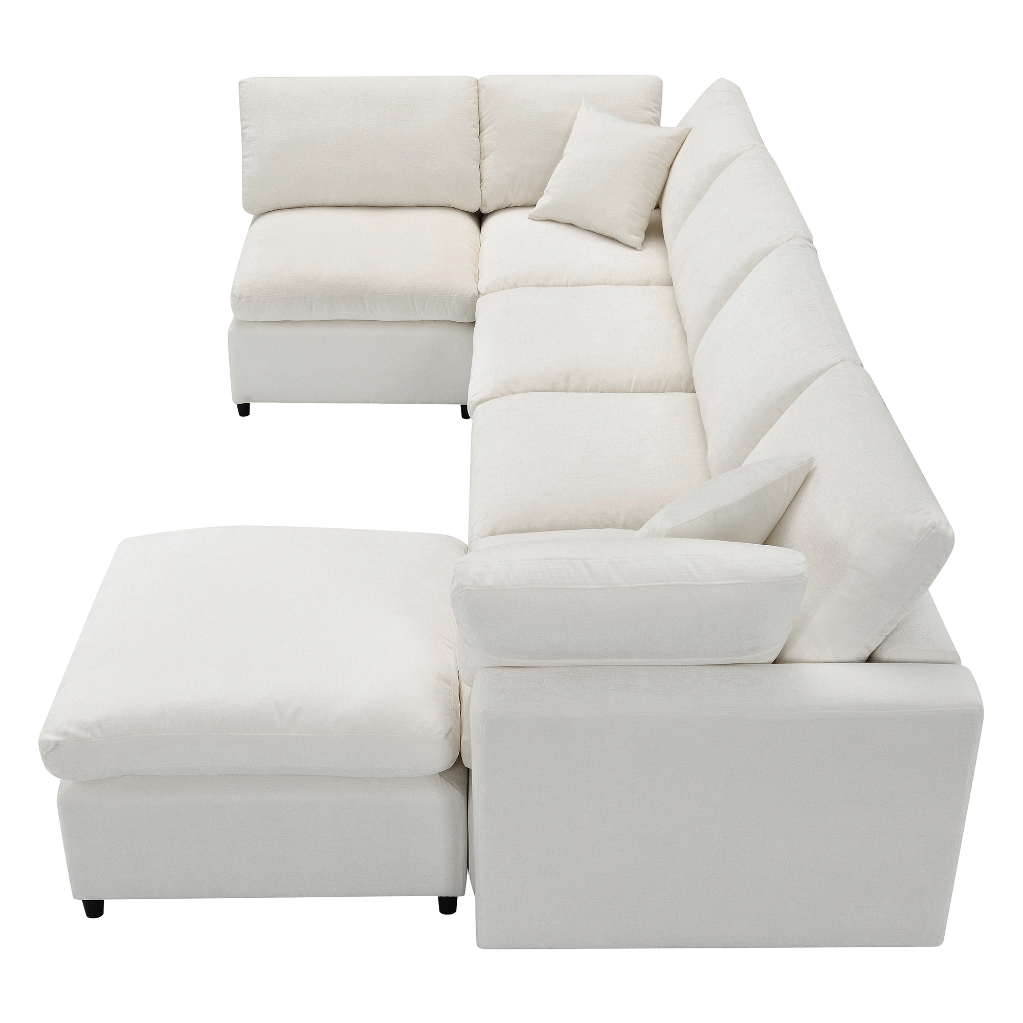 130*65" Modern Modular Cloud Sofa Bed, 6 Seat Chenille Sectional Couch Set with Ottoman,Free Combination, Beige