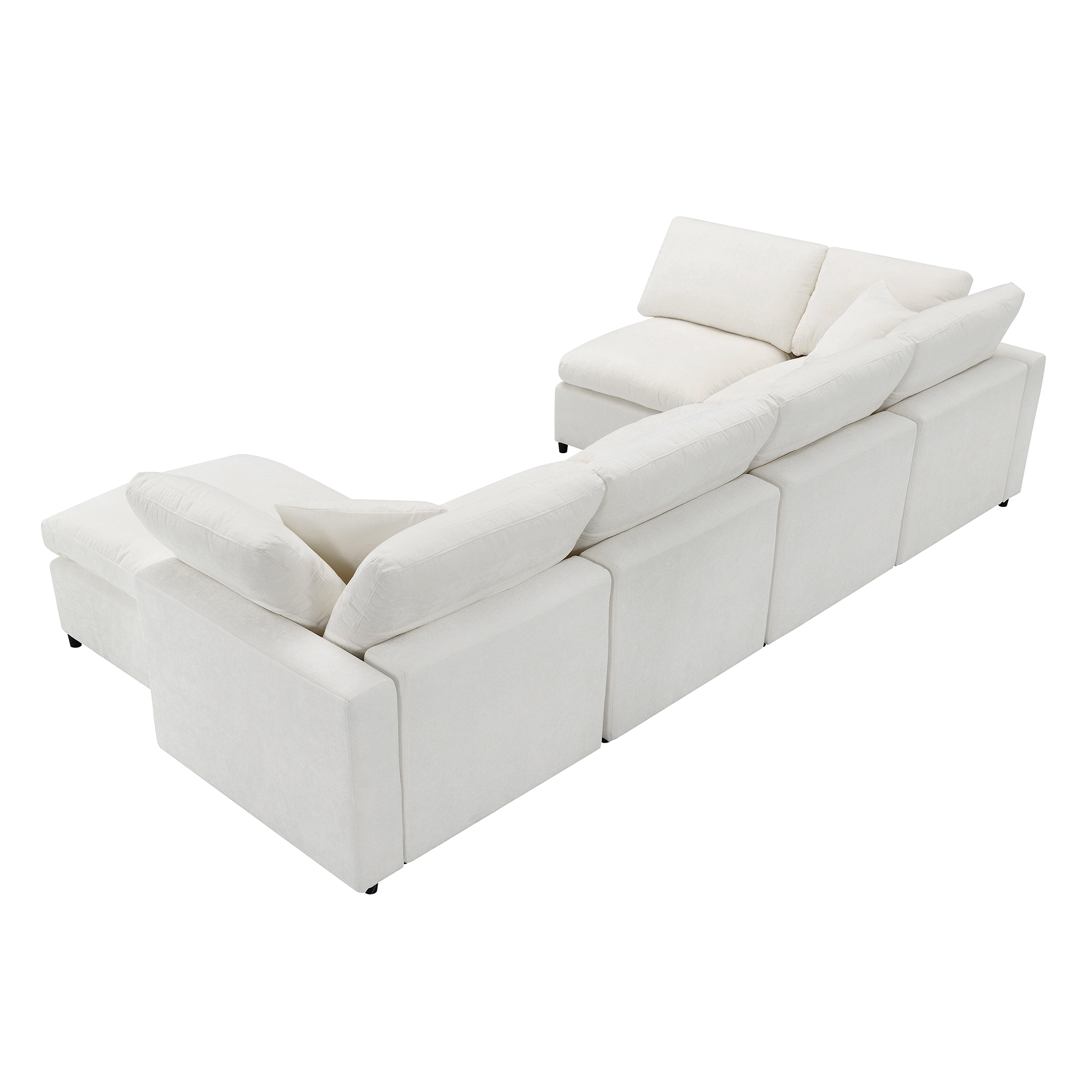 130*65" Modern Modular Cloud Sofa Bed, 6 Seat Chenille Sectional Couch Set with Ottoman,Free Combination, Beige