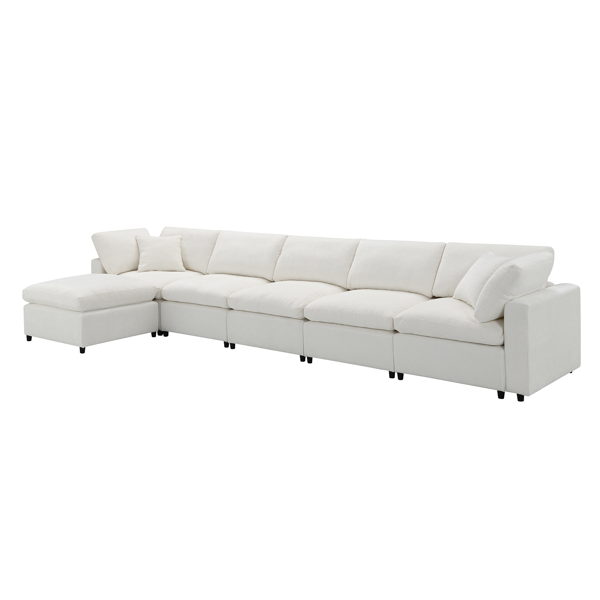 130*65" Modern Modular Cloud Sofa Bed, 6 Seat Chenille Sectional Couch Set with Ottoman,Free Combination, Beige
