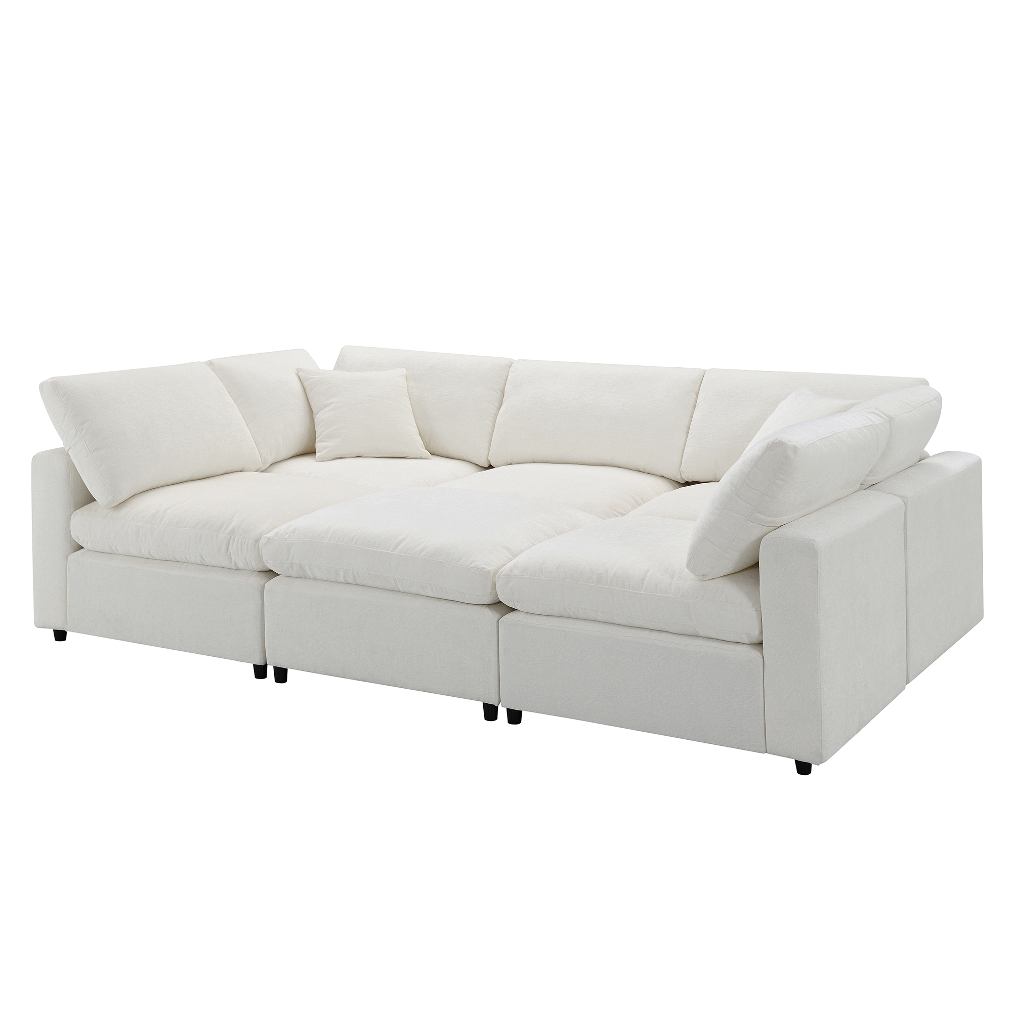 130*65" Modern Modular Cloud Sofa Bed, 6 Seat Chenille Sectional Couch Set with Ottoman,Free Combination, Beige