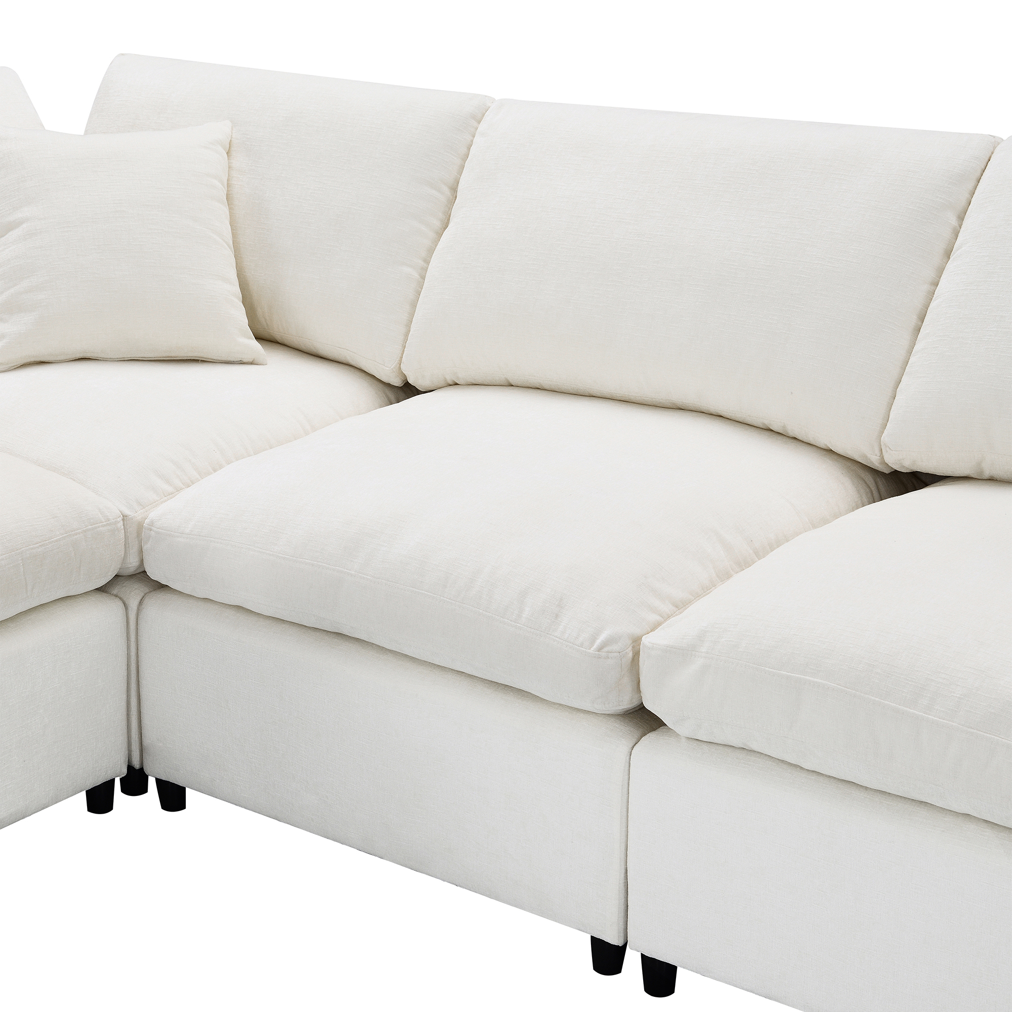 130*65" Modern Modular Cloud Sofa Bed, 6 Seat Chenille Sectional Couch Set with Ottoman,Free Combination, Beige