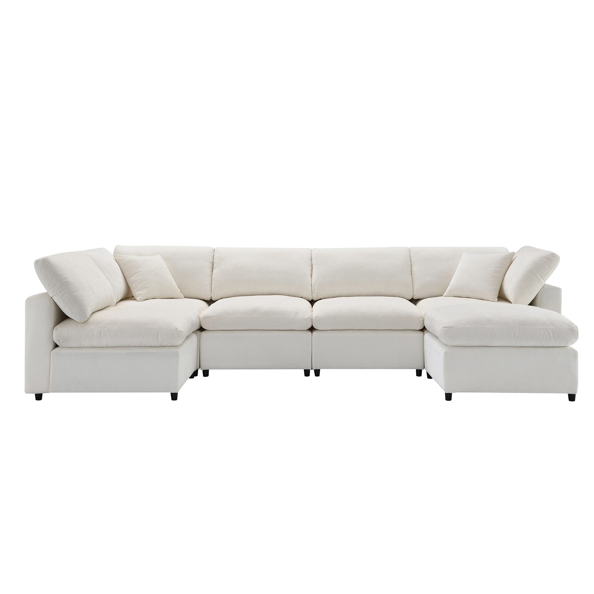 130*65" Modern Modular Cloud Sofa Bed, 6 Seat Chenille Sectional Couch Set with Ottoman,Free Combination, Beige