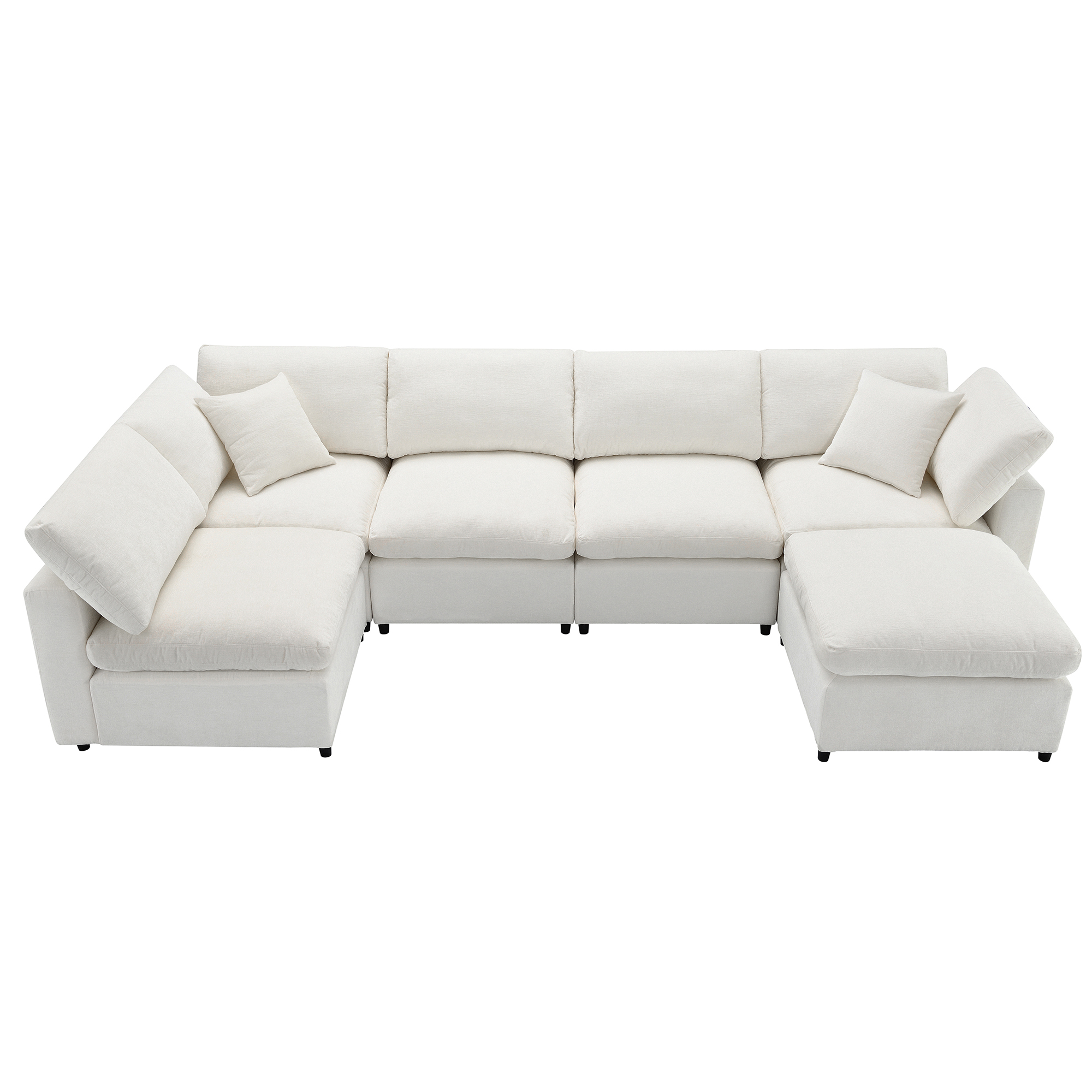 130*65" Modern Modular Cloud Sofa Bed, 6 Seat Chenille Sectional Couch Set with Ottoman,Free Combination, Beige