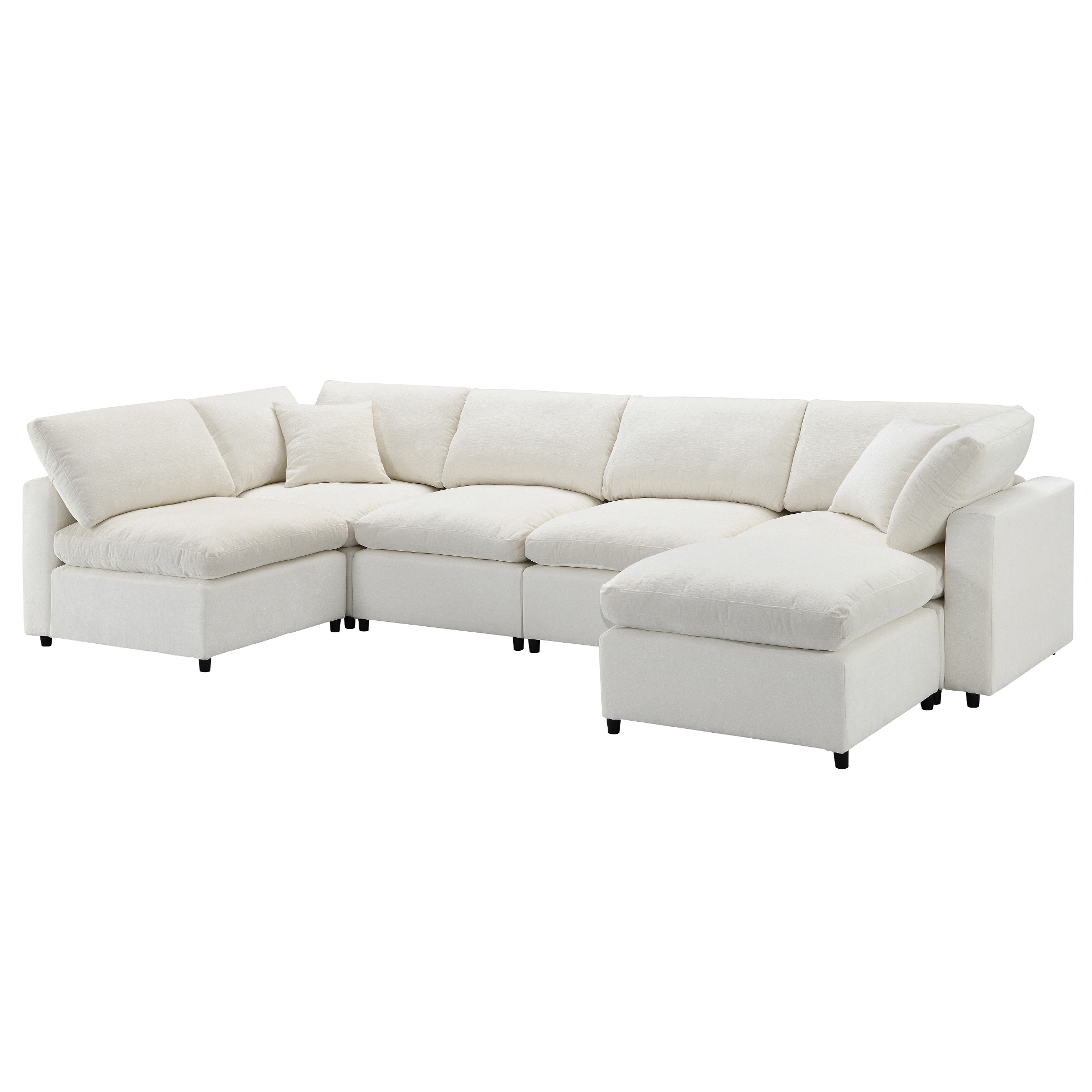 130*65" Modern Modular Cloud Sofa Bed, 6 Seat Chenille Sectional Couch Set with Ottoman,Free Combination, Beige