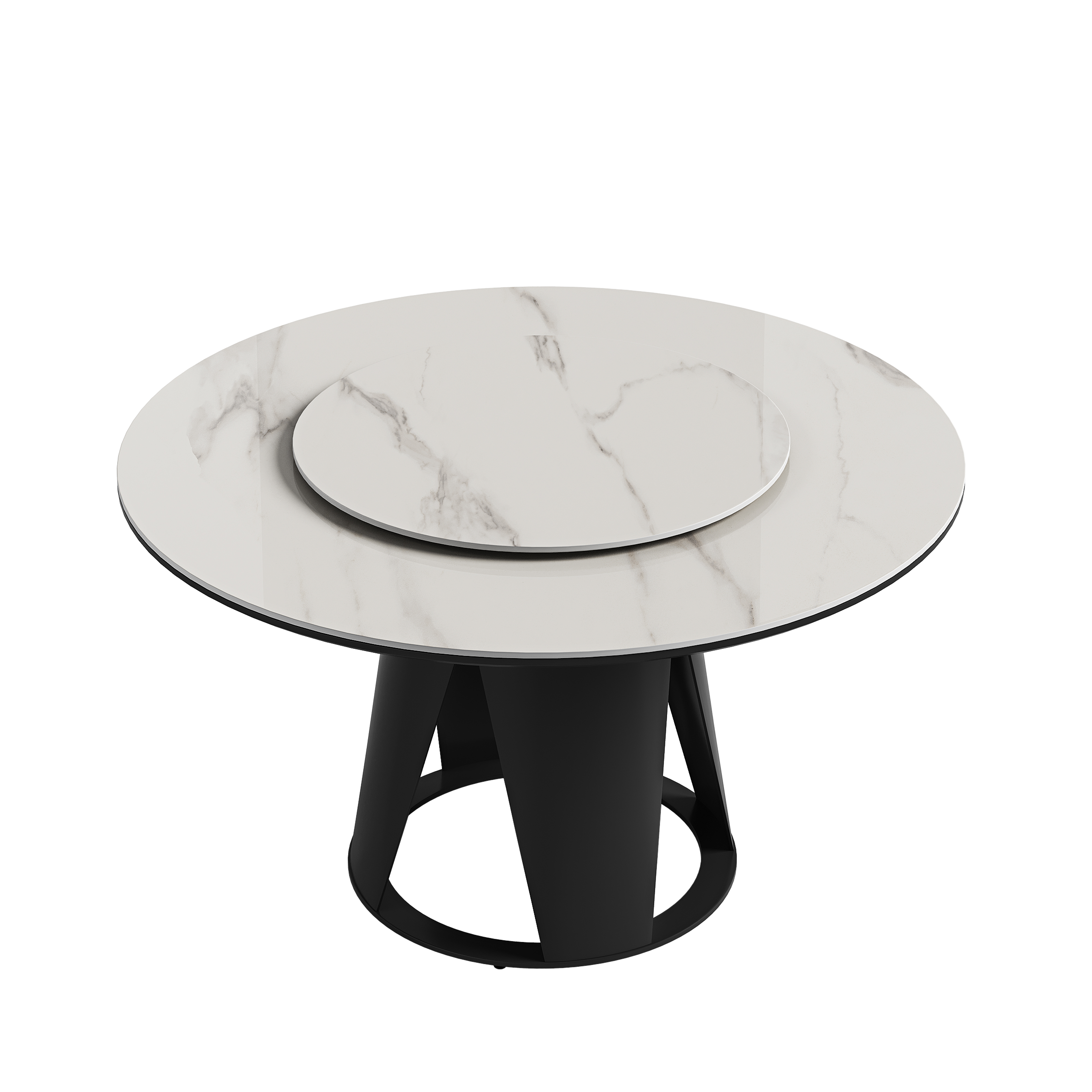 Modern 59'' Sintered Stone Dining Table with 35.4'' Round Turntable , White, 8-Person Set