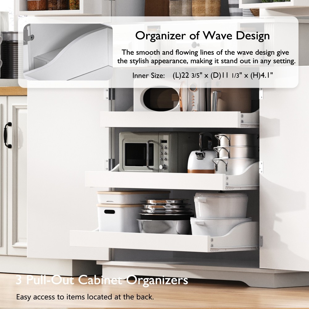K&K 71" Tall Kitchen Pantry Cabinet with 3 Pull Out Cabinet Organizers, Farmhouse Embossed Texture Storage Cabinet with 6 Door Shelves, 2 Drawers, Freestanding Cupboard for Kitchen, Dining Room White
