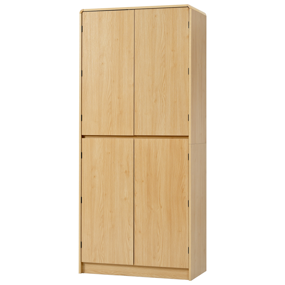 K&K 72" Tall Farmhouse Kitchen Pantry Cabinet with 8 Door Shelves, Curved Design Storage Cabinet with 3 Adjustable Shelves, Hidden Drawer, Versatile Cupboard for Kitchen, Dining & Bathroom, Natural
