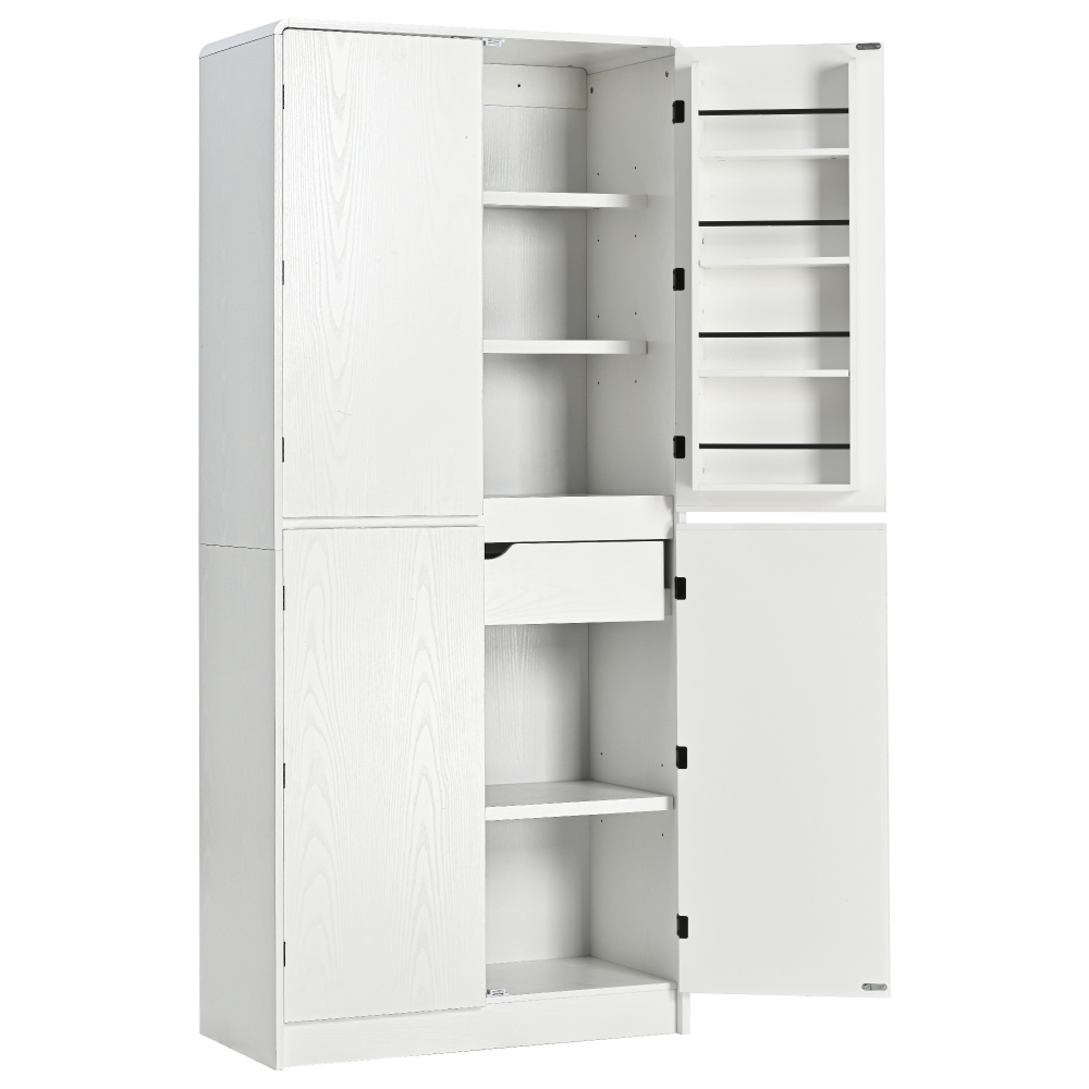 K&K 72" Tall Farmhouse Kitchen Pantry Cabinet with 8 Door Shelves, Curved Design Storage Cabinet with 3 Adjustable Shelves, Hidden Drawer, Versatile Cupboard for Kitchen, Dining & Bathroom, White