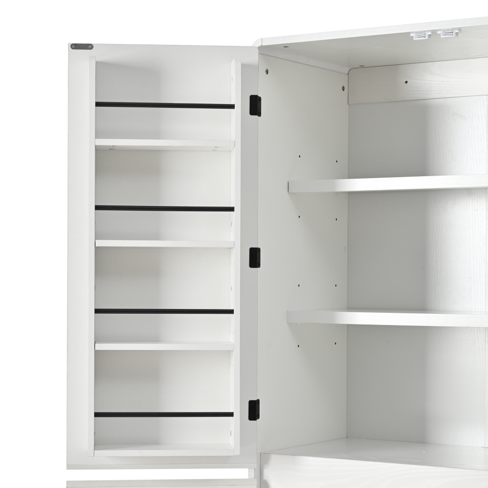 K&K 72" Tall Farmhouse Kitchen Pantry Cabinet with 8 Door Shelves, Curved Design Storage Cabinet with 3 Adjustable Shelves, Hidden Drawer, Versatile Cupboard for Kitchen, Dining & Bathroom, White