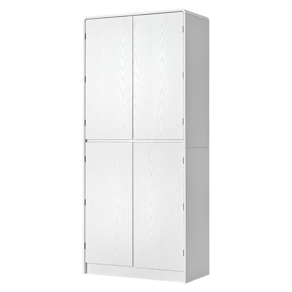 K&K 72" Tall Farmhouse Kitchen Pantry Cabinet with 8 Door Shelves, Curved Design Storage Cabinet with 3 Adjustable Shelves, Hidden Drawer, Versatile Cupboard for Kitchen, Dining & Bathroom, White