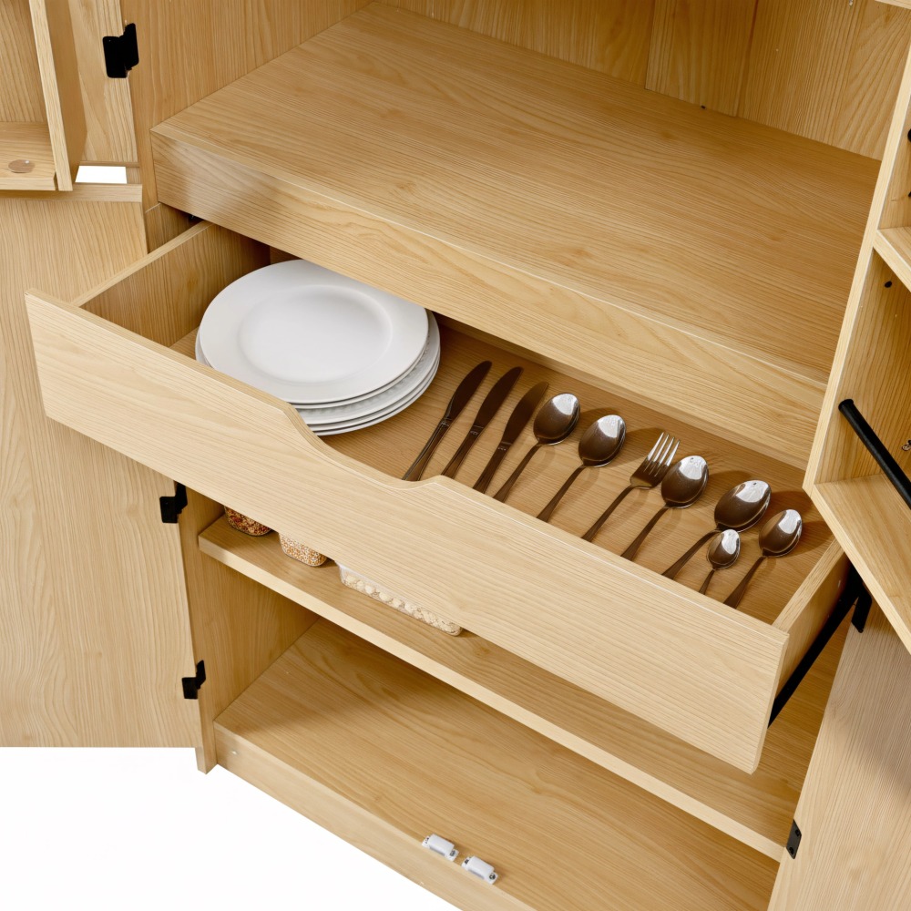 K&K 72" Tall Farmhouse Kitchen Pantry Cabinet with 8 Door Shelves, Curved Design Storage Cabinet with 3 Adjustable Shelves, Hidden Drawer, Versatile Cupboard for Kitchen, Dining & Bathroom, Natural
