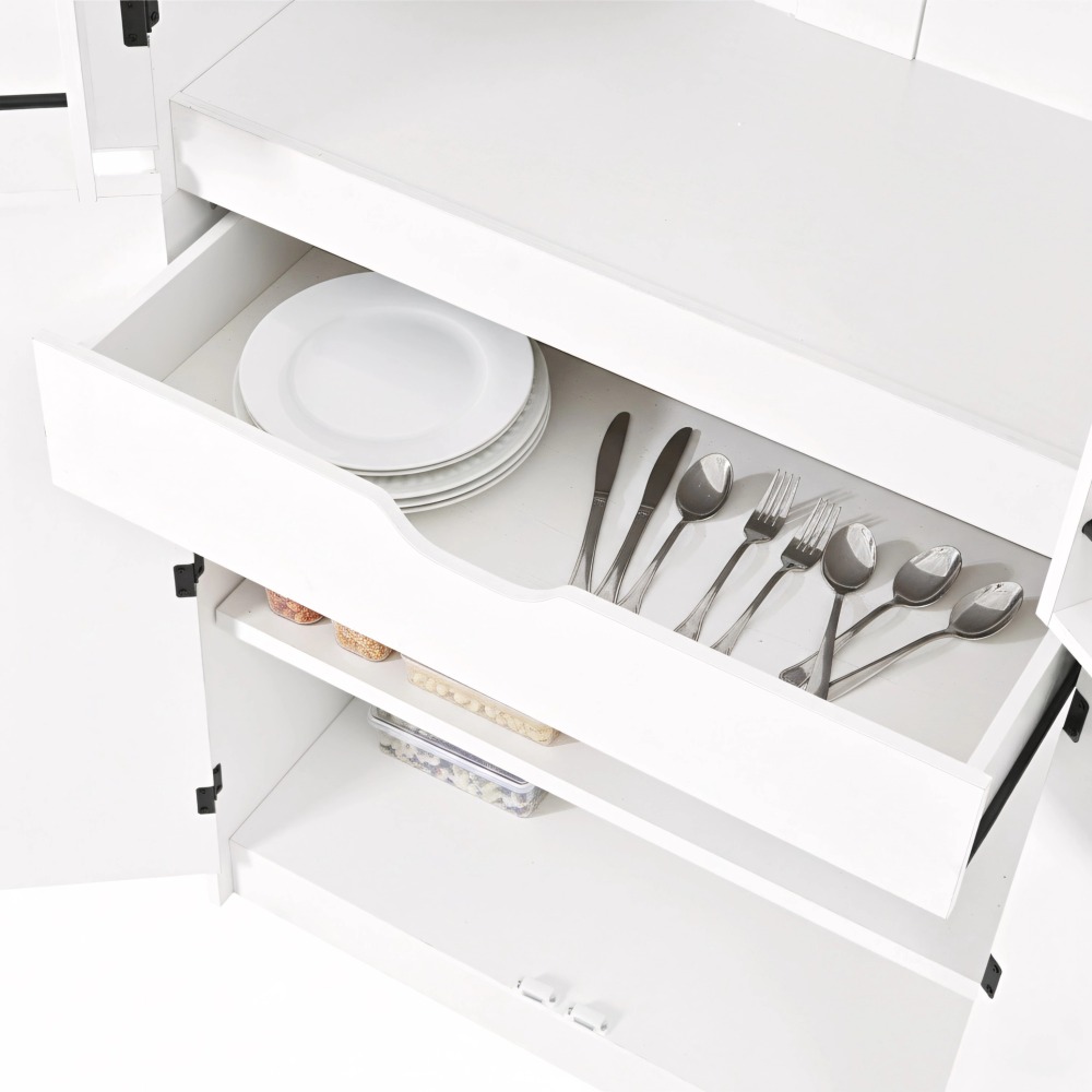 K&K 72" Tall Farmhouse Kitchen Pantry Cabinet with 8 Door Shelves, Curved Design Storage Cabinet with 3 Adjustable Shelves, Hidden Drawer, Versatile Cupboard for Kitchen, Dining & Bathroom, White