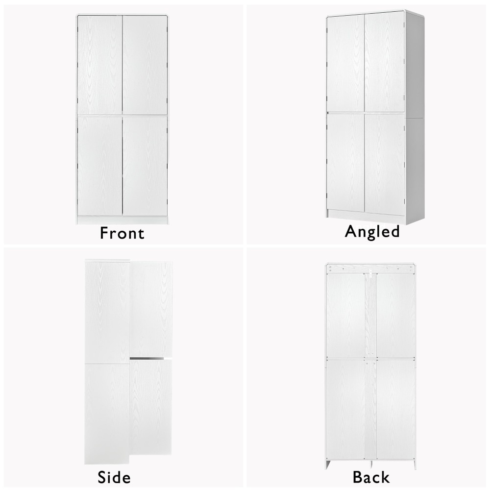 K&K 72" Tall Farmhouse Kitchen Pantry Cabinet with 8 Door Shelves, Curved Design Storage Cabinet with 3 Adjustable Shelves, Hidden Drawer, Versatile Cupboard for Kitchen, Dining & Bathroom, White