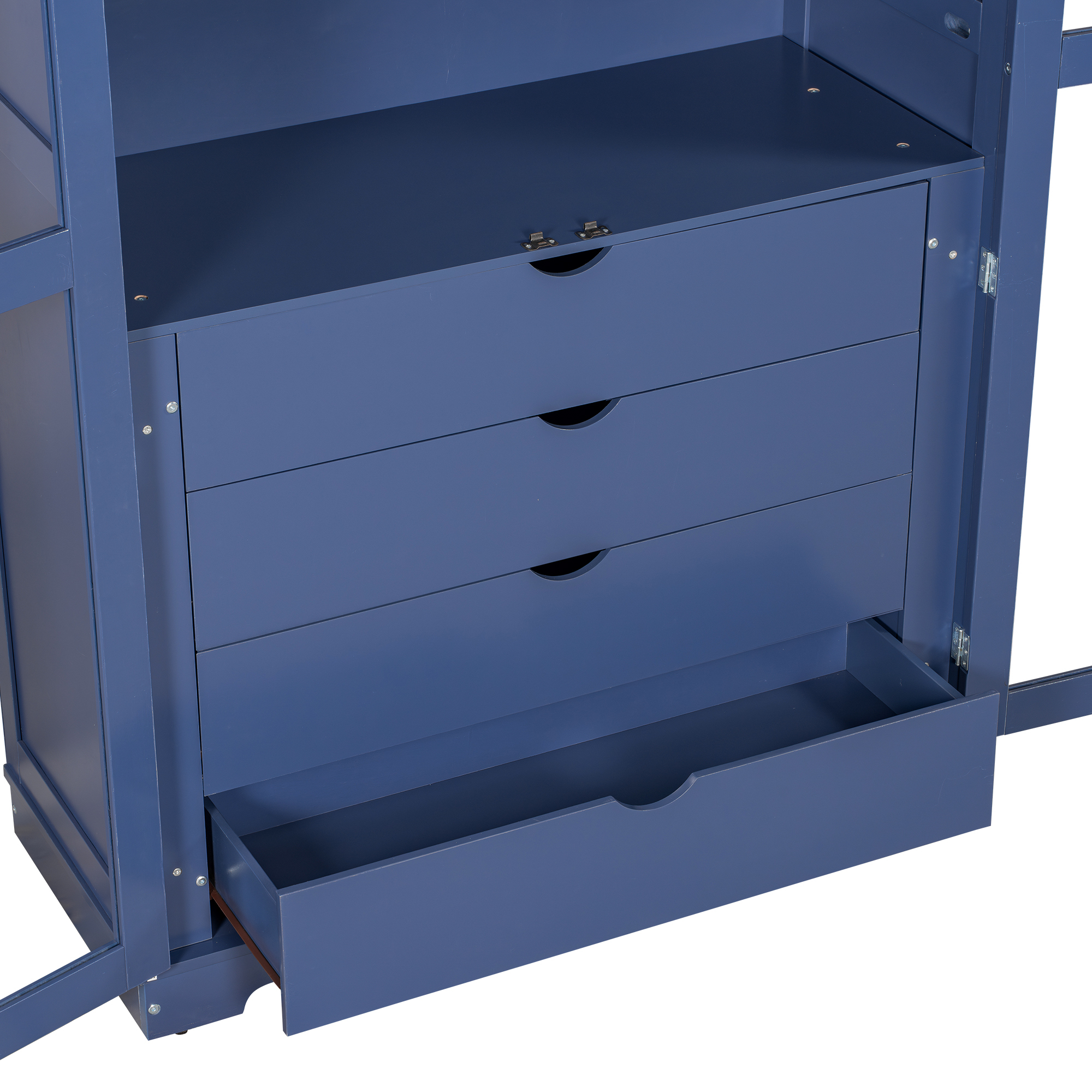 44.7x20x75inch Kitchen Pantry, Freestanding Kitchen Storage Cabinet Display Cabinet with Glass Doors and 4 Built-in Drawers, Blue