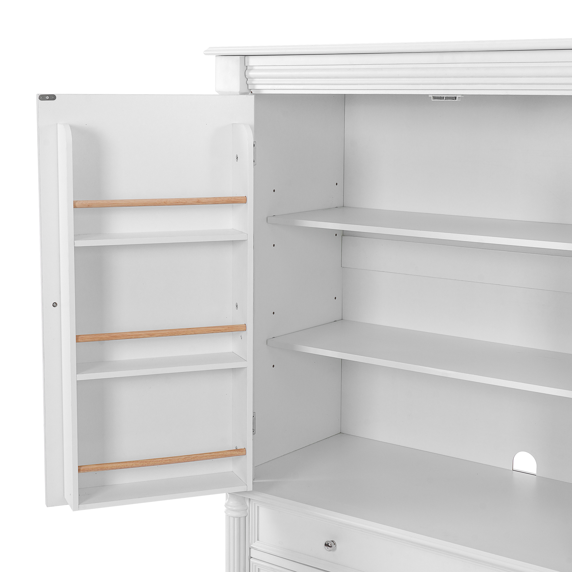 43.3x20x77.3inch Tall Storage Cabinet Cupboard with 6 Door Shelves, 2 Adjustable Shelves and 5 Drawers,White
