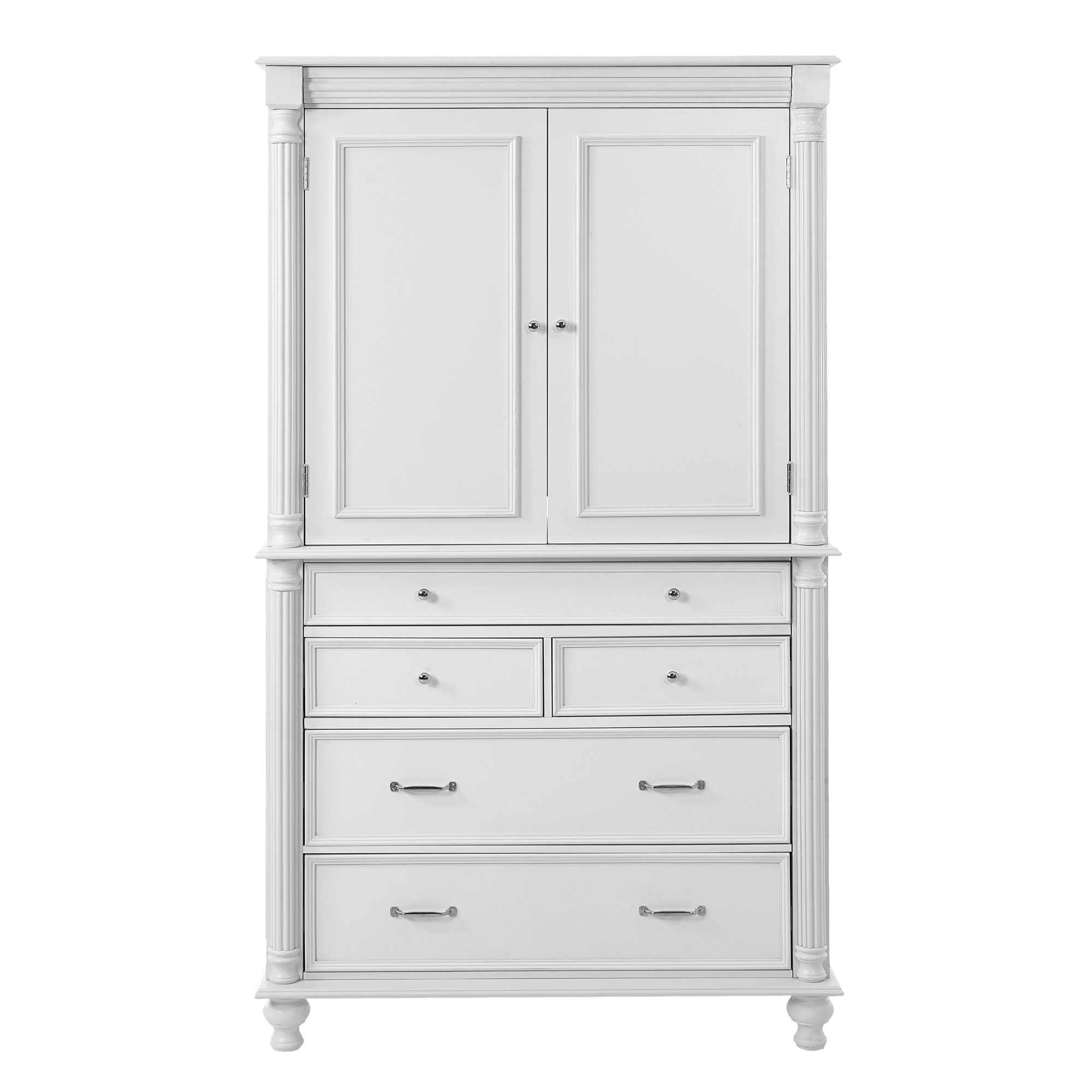 43.3x20x77.3inch Tall Storage Cabinet Cupboard with 6 Door Shelves, 2 Adjustable Shelves and 5 Drawers,White