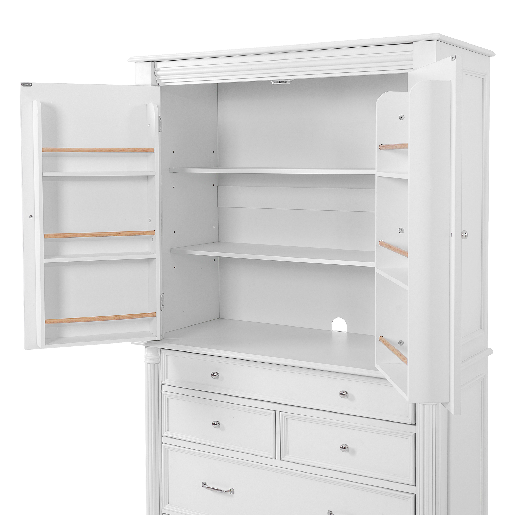 43.3x20x77.3inch Tall Storage Cabinet Cupboard with 6 Door Shelves, 2 Adjustable Shelves and 5 Drawers,White