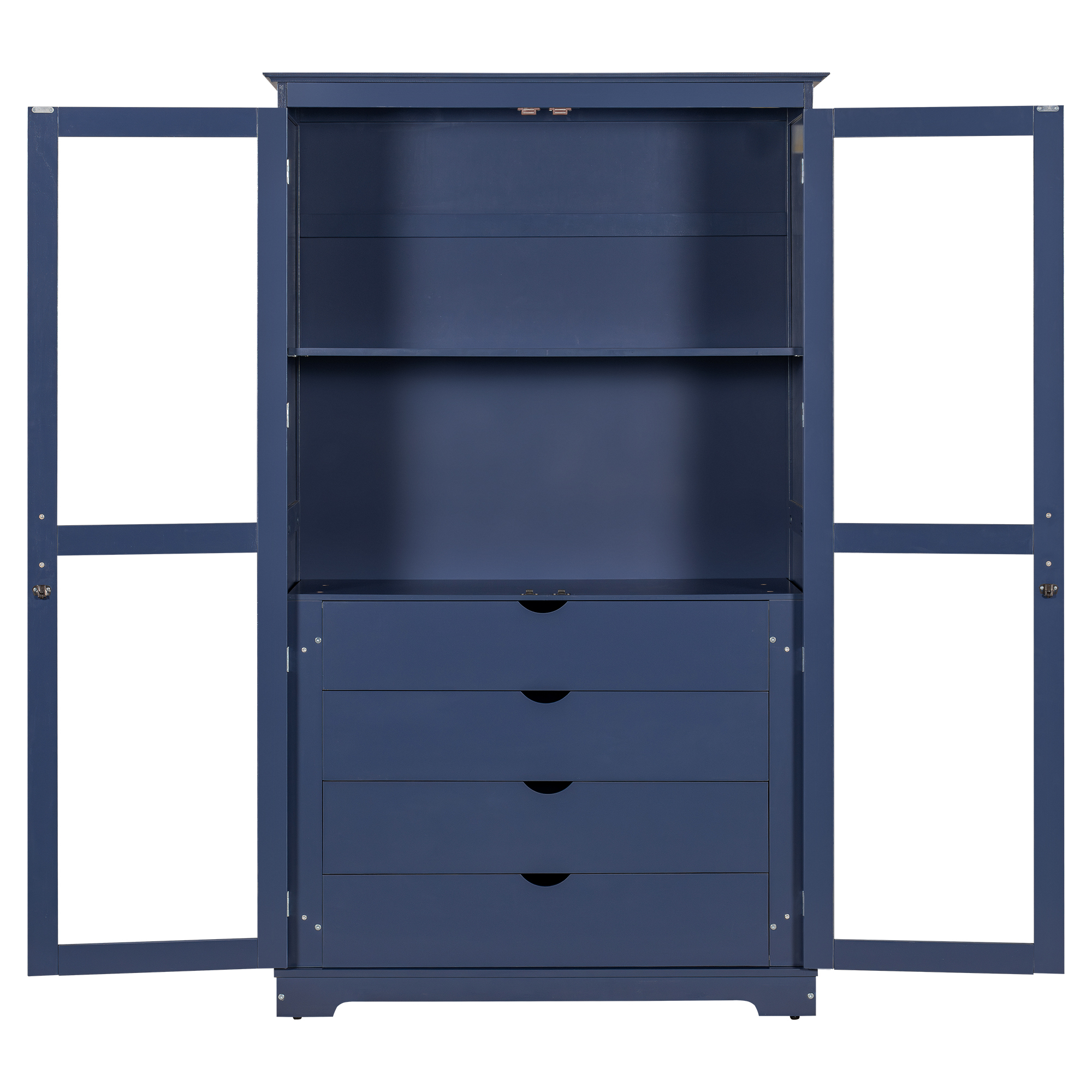 44.7x20x75inch Kitchen Pantry, Freestanding Kitchen Storage Cabinet Display Cabinet with Glass Doors and 4 Built-in Drawers, Blue