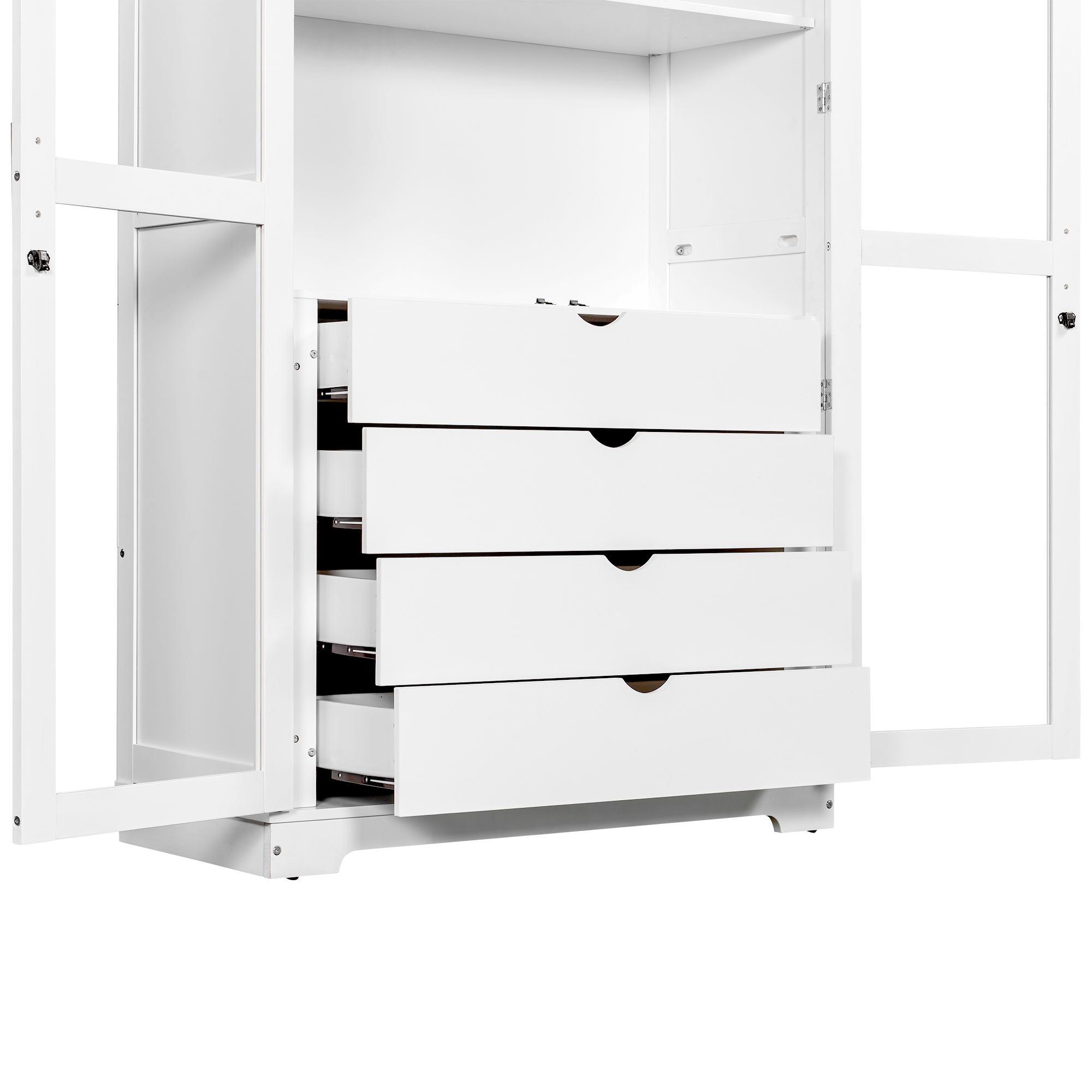 44.7x20x75inch Kitchen Pantry, Freestanding Kitchen Storage Cabinet Display Cabinet with Glass Doors and 4 Built-in Drawers, White