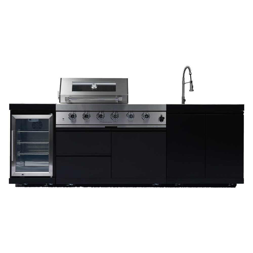 43-Inch 4-Burner 72000 BTU Deluxe Stainless Steel Gas Outdoor Kitchen Bar Barbecue Island Grill + Wine Cooler Compact Refrigerator + Sink
