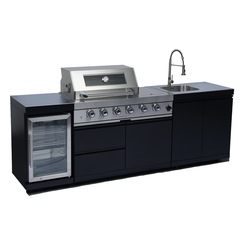 43-Inch 4-Burner 72000 BTU Deluxe Stainless Steel Gas Outdoor Kitchen Bar Barbecue Island Grill + Wine Cooler Compact Refrigerator + Sink