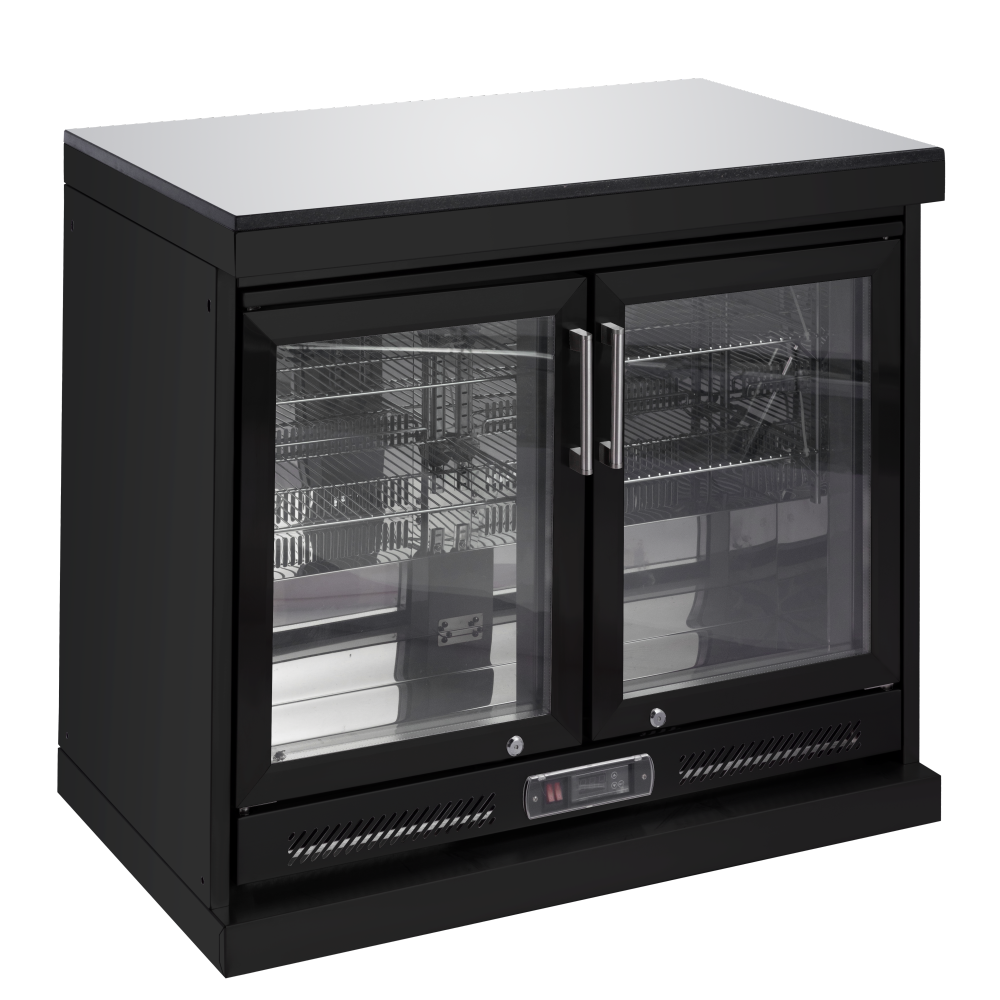 62-Inch 6-Burner 96000 BTU Deluxe Stainless Steel Gas Outdoor Kitchen Bar Barbecue Island Grill + Wine Cooler Compact Refrigerator + Rotisserie + Granite Countertops + Storage Cabinets & Drawers, Black