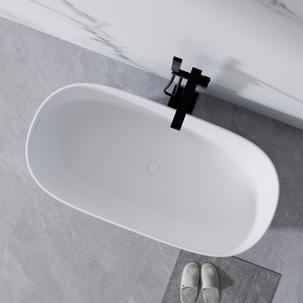51 in. x 25 in. Solid Surface Stone Resin Flatbottom Freestanding Double Slipper Soaking Bathtub in Matte White