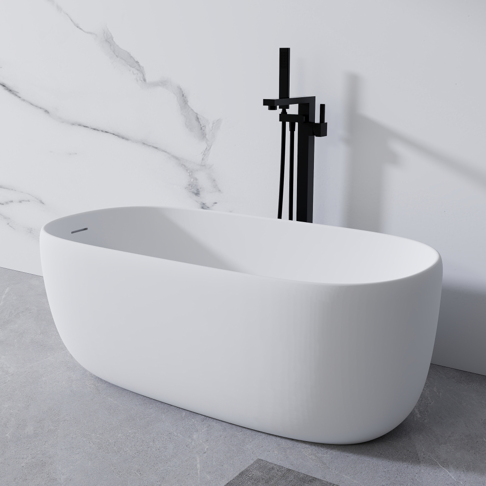 51 in. x 25 in. Solid Surface Stone Resin Flatbottom Freestanding Double Slipper Soaking Bathtub in Matte White