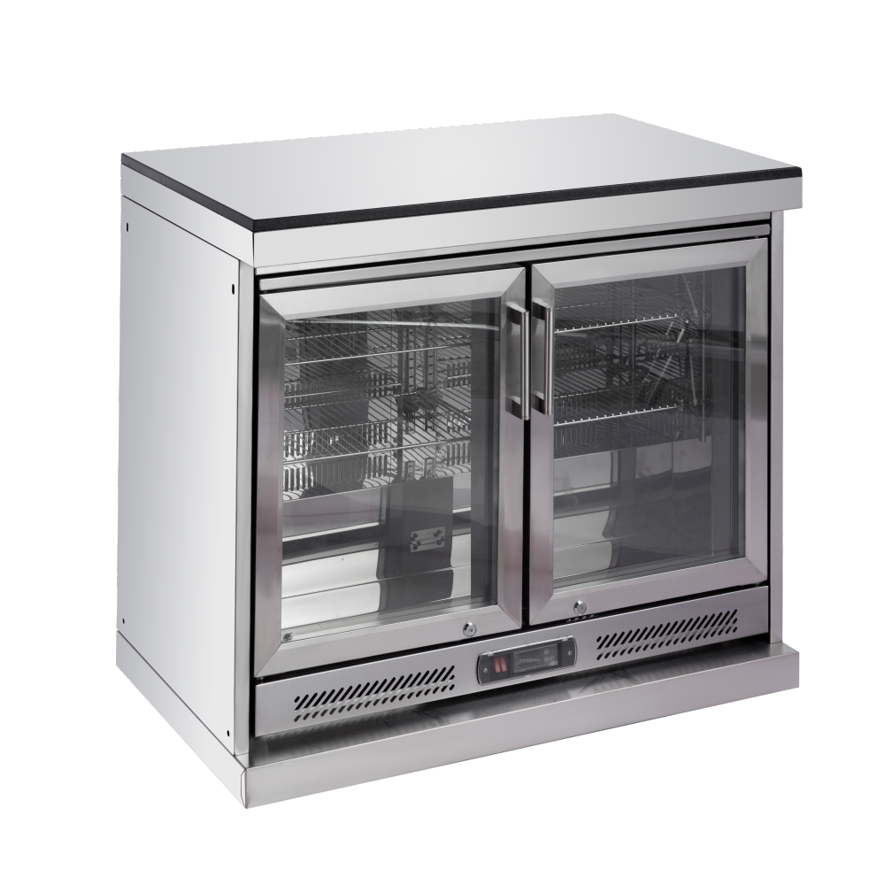 62-Inch 6-Burner 96000 BTU Deluxe Stainless Steel Gas Outdoor Kitchen Bar Barbecue Island Grill + Wine Cooler Compact Refrigerator + Rotisserie + Granite Countertops + Storage Cabinets & Drawers, White