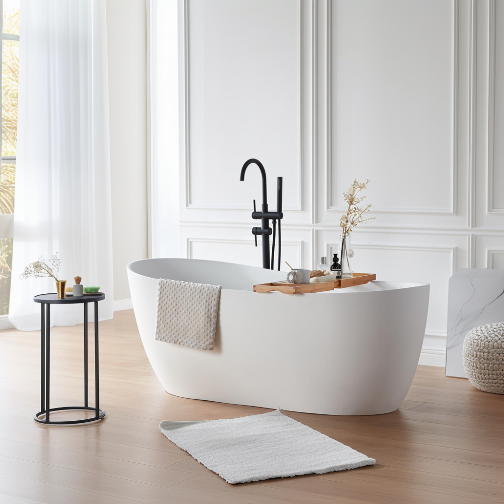 63 in. x 31 in. Freestanding Solid Surface Soaking Bathtub in Matte White