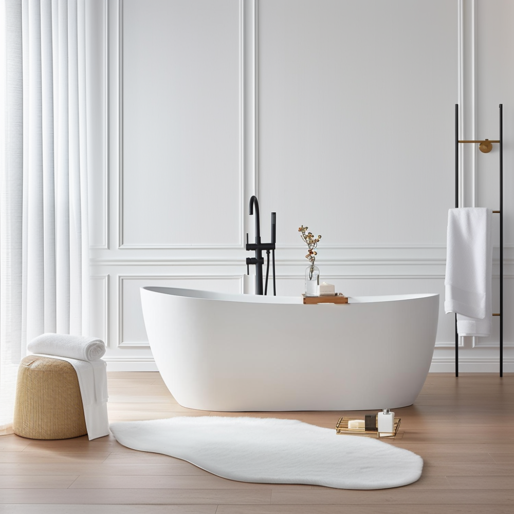 59 in. x 29 in. Freestanding Solid Surface Soaking Bathtub in Matte White