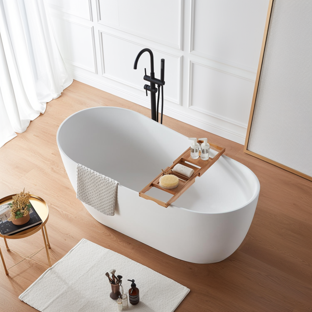 71 in. x 33 in. Freestanding Solid Surface Soaking Bathtub in Matte White