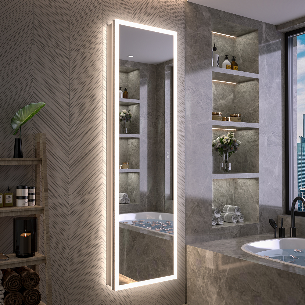 20" W x 70" Modern Full-Length Backlit LED Mirror Storage Cabinet