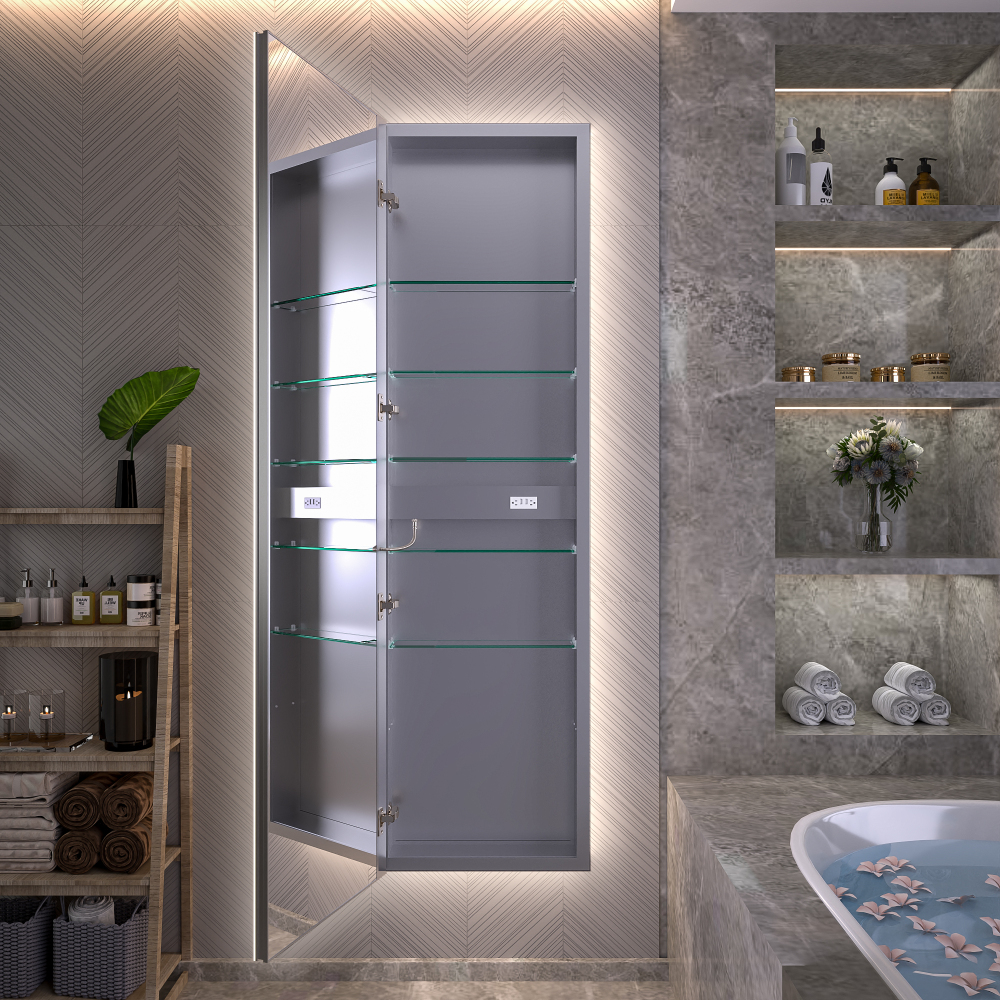 20" W x 70" Modern Full-Length Backlit LED Mirror Storage Cabinet