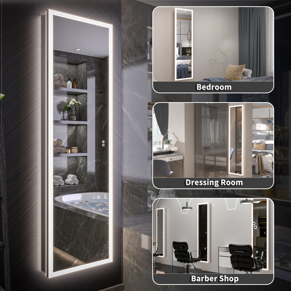 20" W x 70" Modern Full-Length Backlit LED Mirror Storage Cabinet