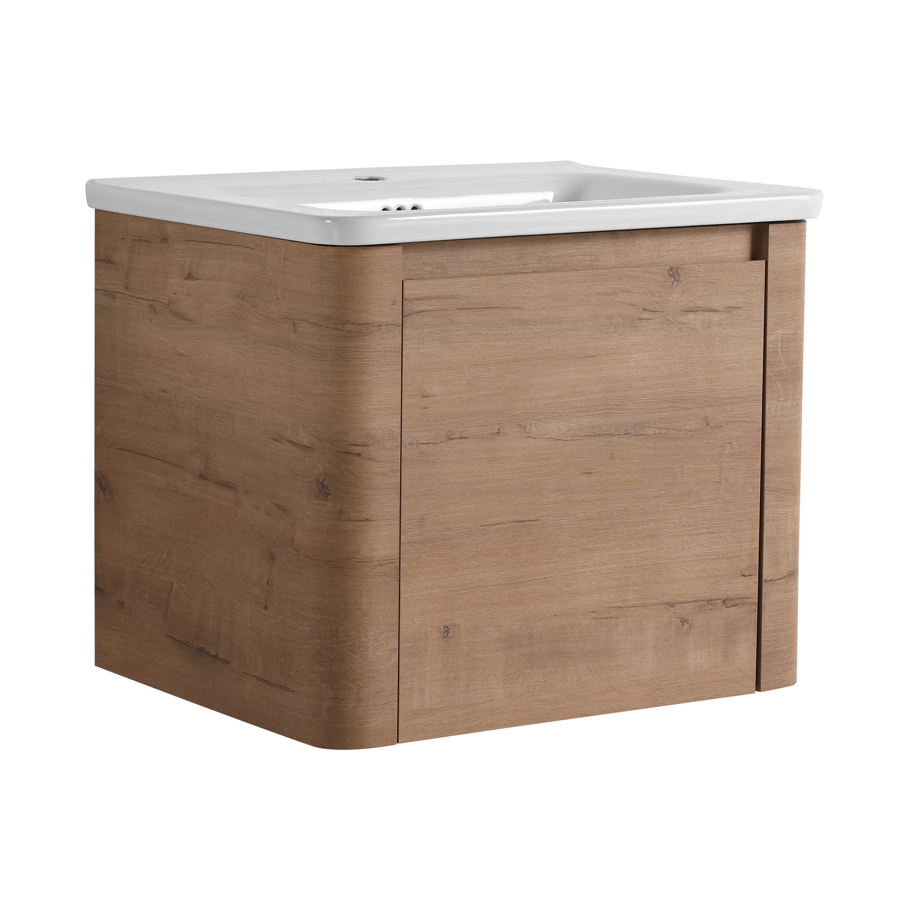 24'' Wall-Mounted Bathroom Vanity with White Ceramic Sink & 1-Soft-Close Door, KD-Packing, Plywood