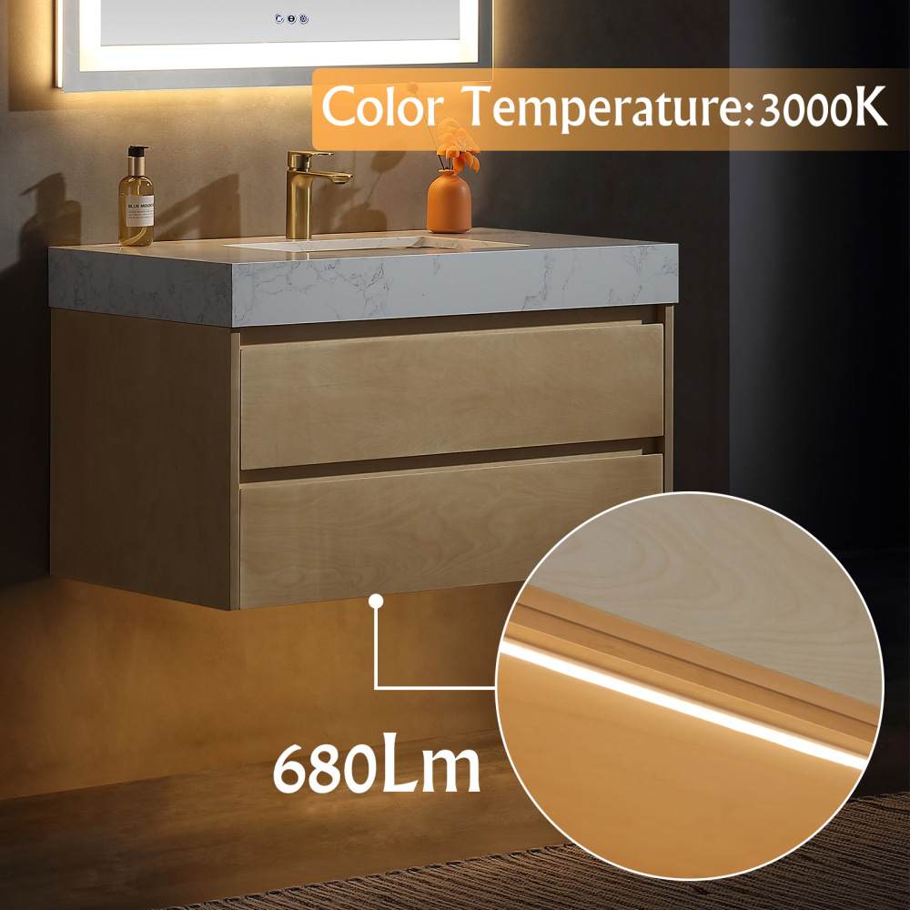 36" L x 21"W x 18"H  Modern Solid Maple Bathroom Vanity