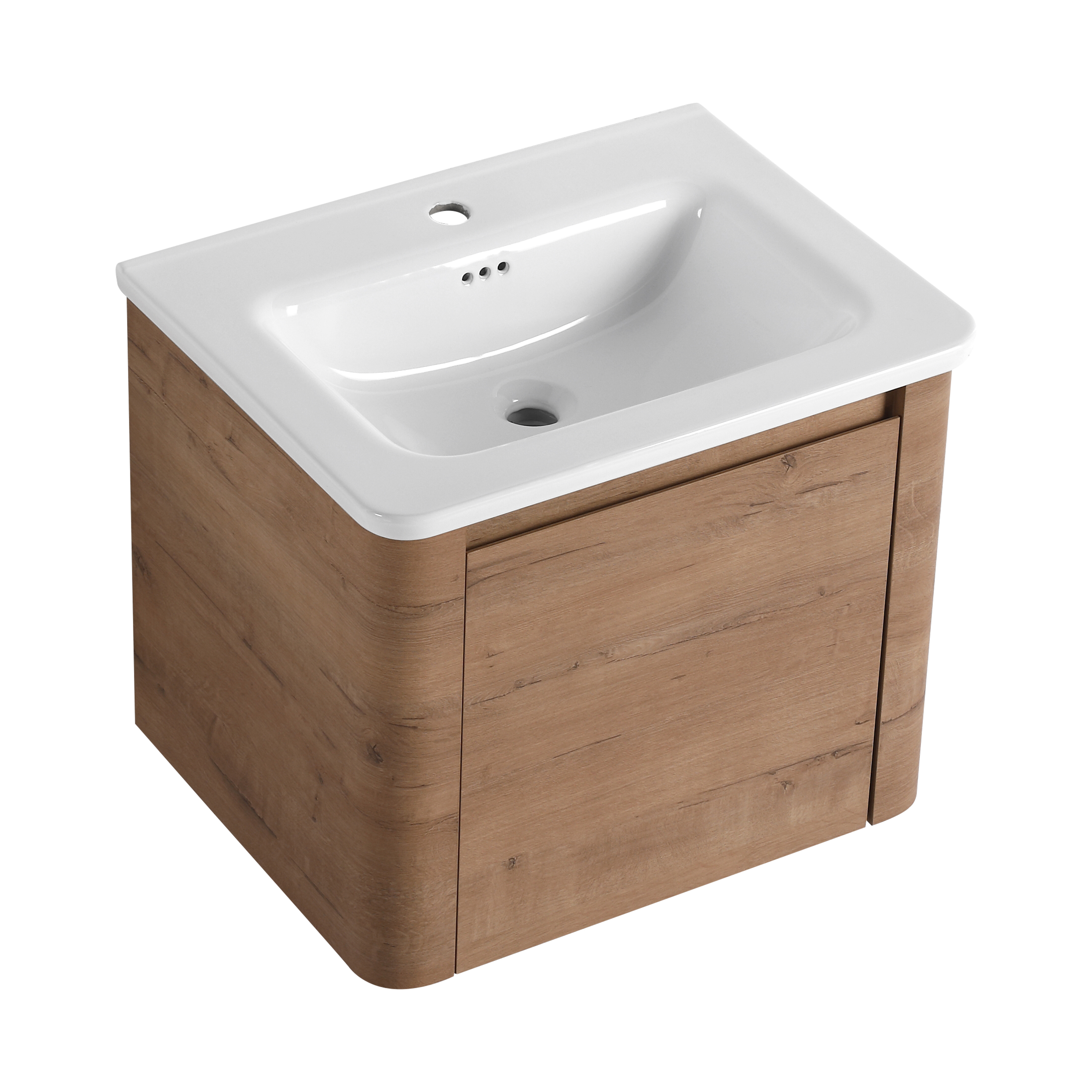 24'' Wall-Mounted Bathroom Vanity with White Ceramic Sink & 1-Soft-Close Door, KD-Packing, Plywood