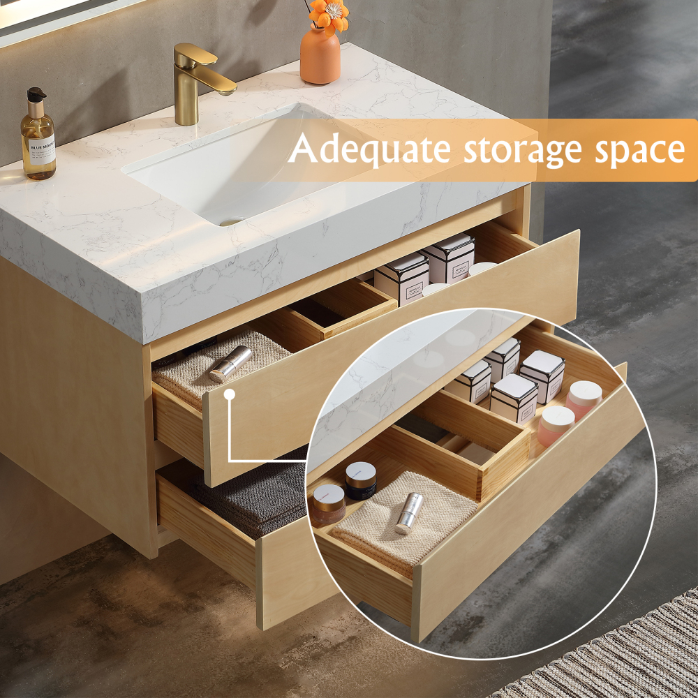 36" L x 21"W x 18"H  Modern Solid Maple Bathroom Vanity